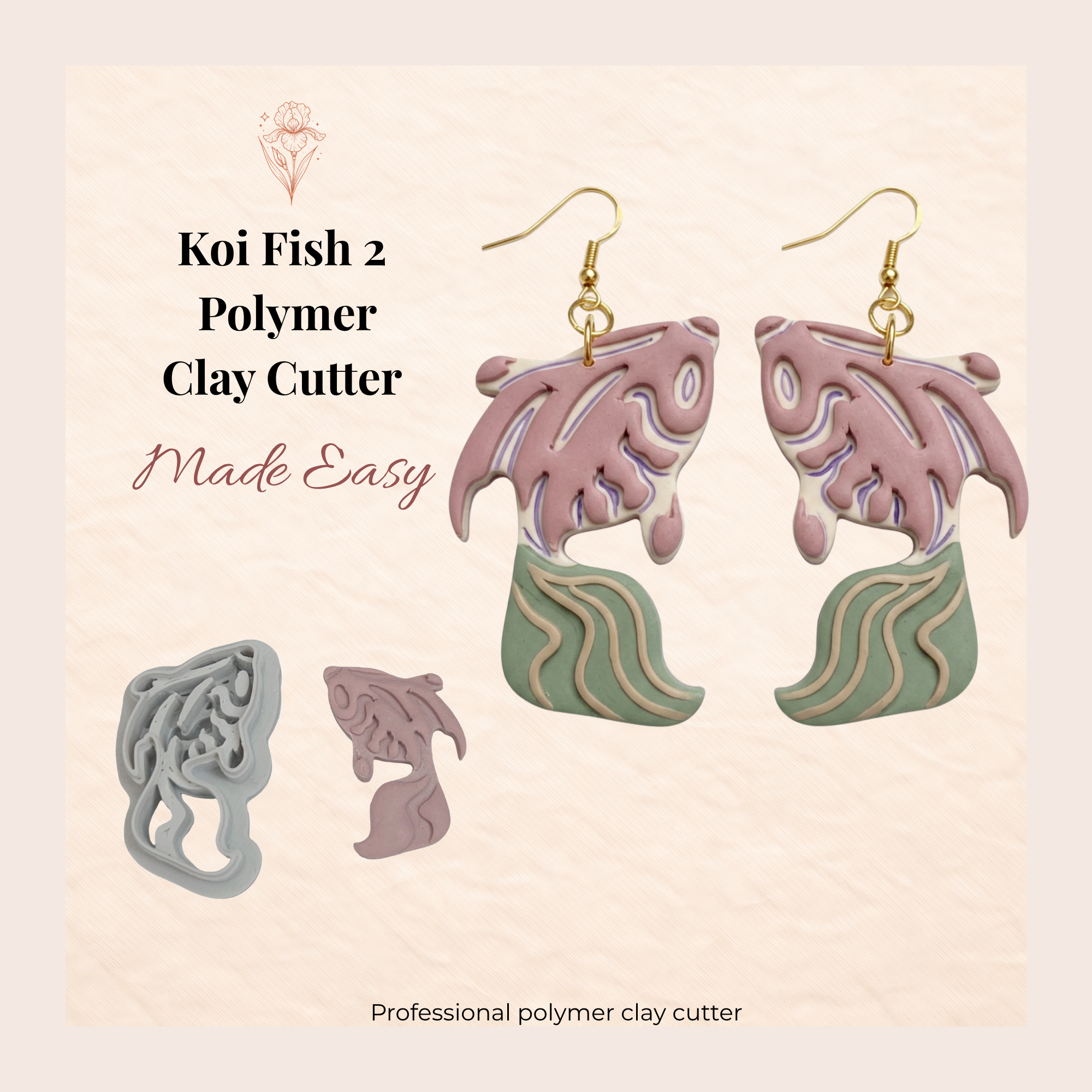 Koi Fish 2 Polymer Clay Cutter 25–45mm | Japanese Earring Cutter | IrisCrafts7