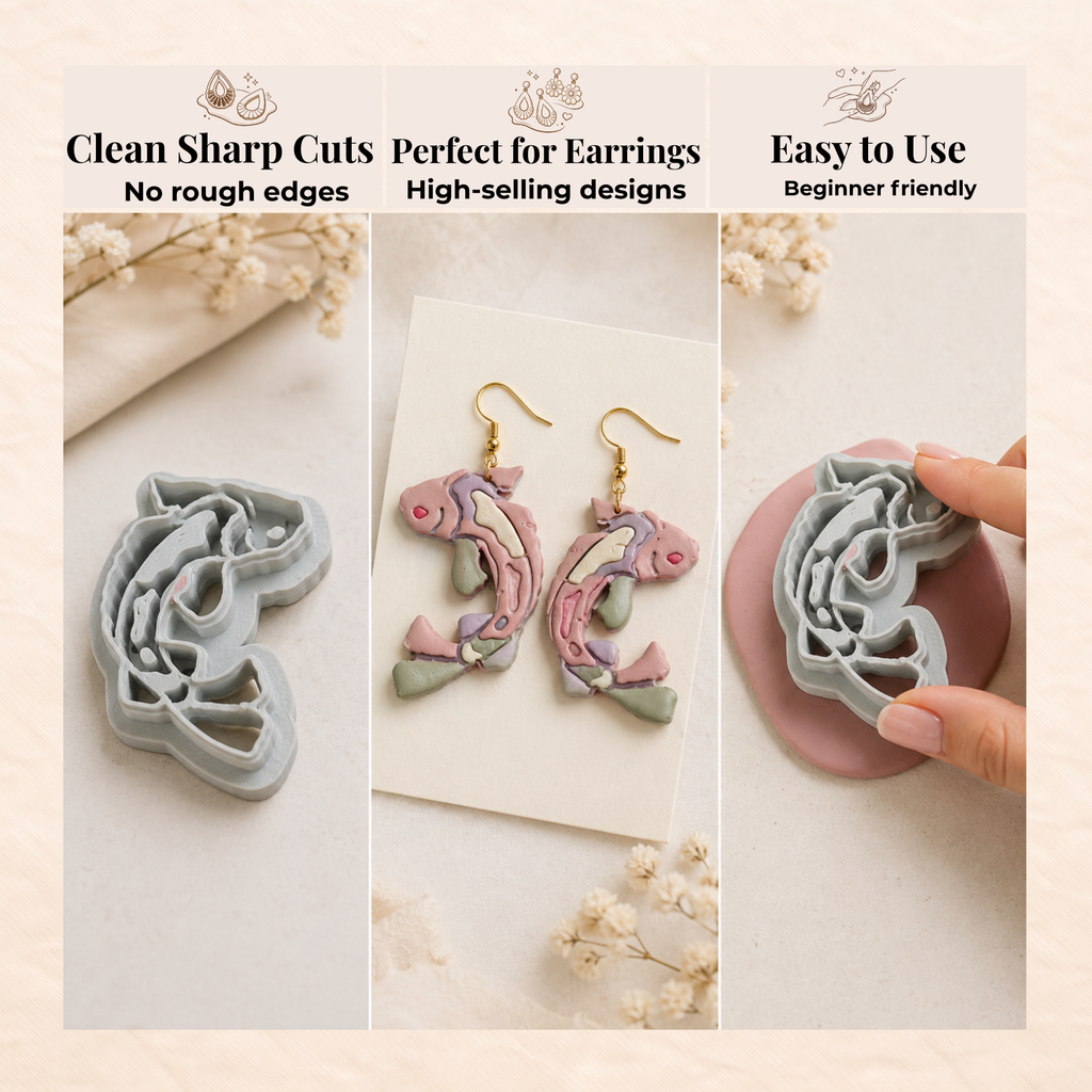 Koi Fish Polymer Clay Cutter 25–45mm | Japanese Earring Cutter | IrisCrafts7
