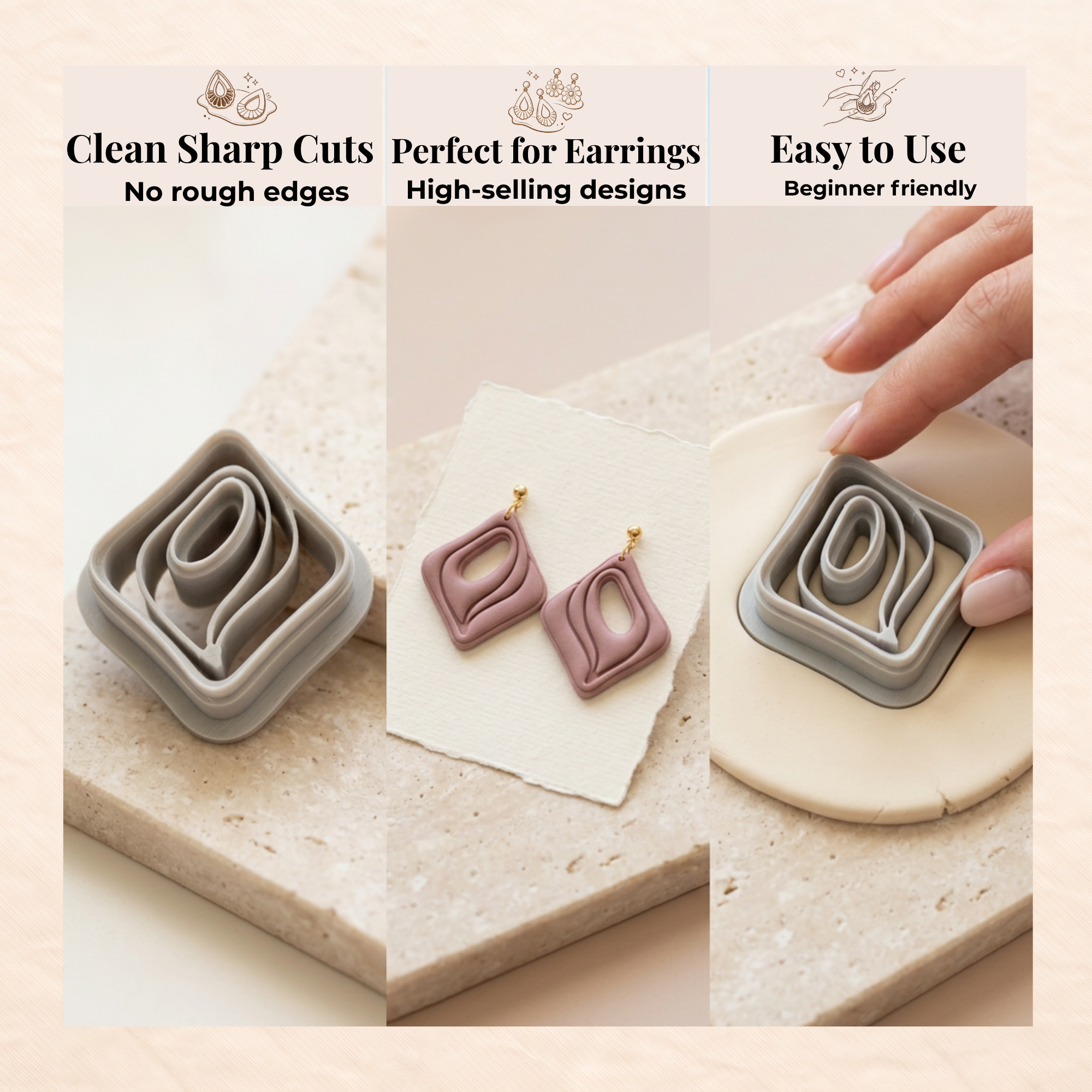 Layered Diamond Polymer Clay Cutter | 3D Printed Geometric Clay Earring Cutter | Diamond Shape Cutter for Clay Jewellery Making | Clay Earring Tool