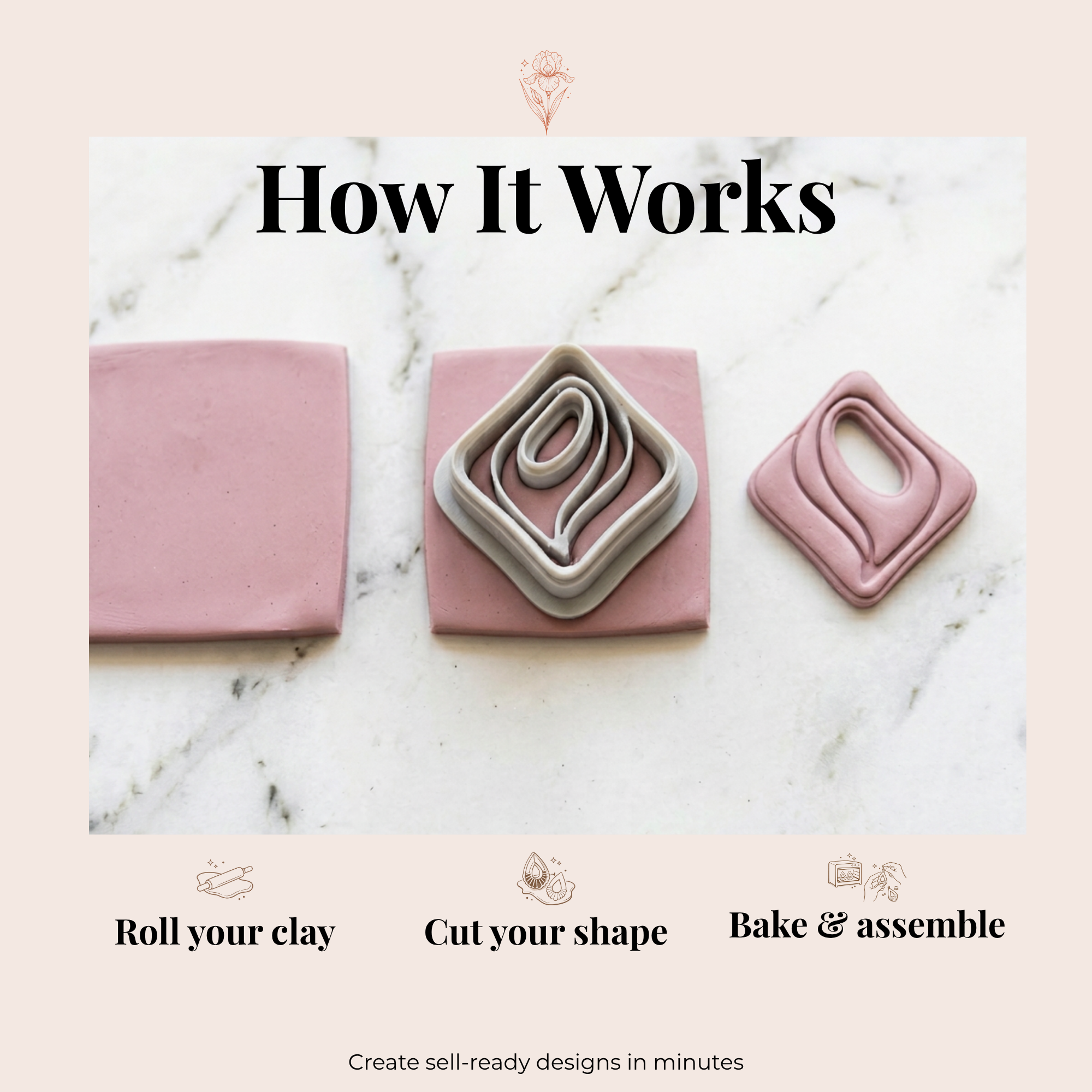 Layered Diamond Polymer Clay Cutter | 3D Printed Geometric Clay Earring Cutter | Diamond Shape Cutter for Clay Jewellery Making | Clay Earring Tool