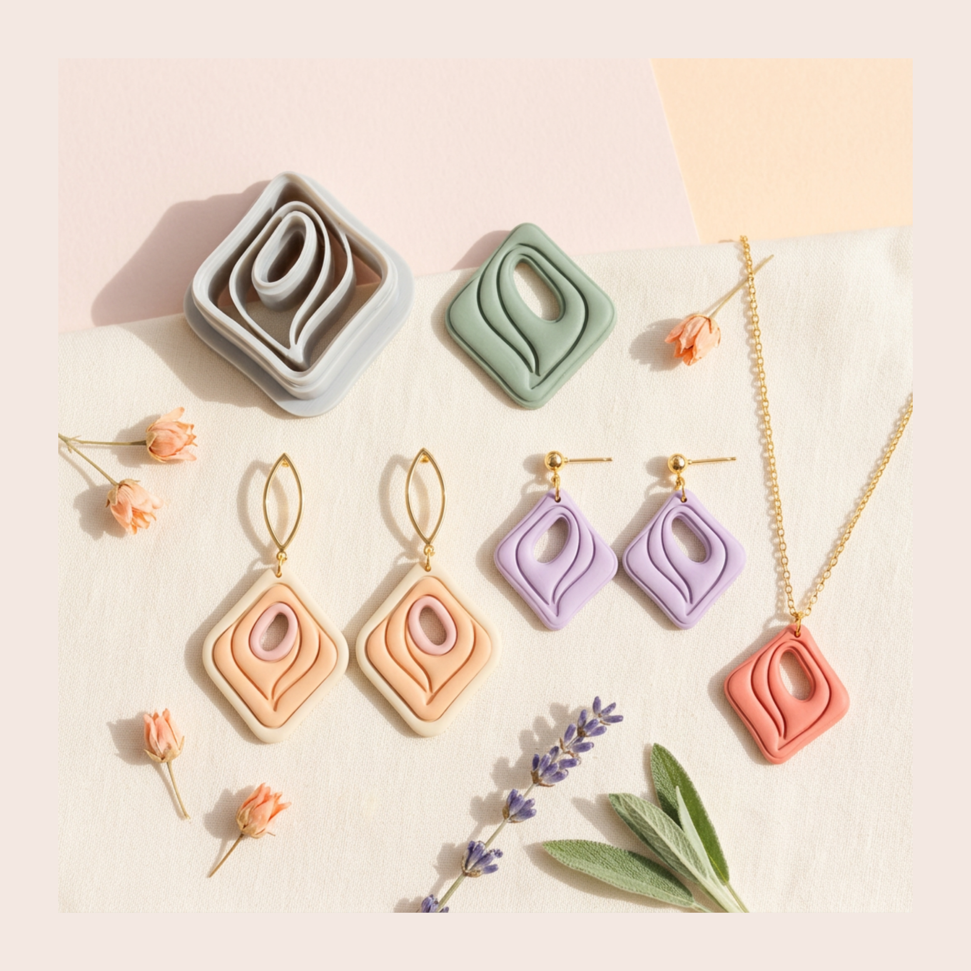 Layered Diamond Polymer Clay Cutter | 3D Printed Geometric Clay Earring Cutter | Diamond Shape Cutter for Clay Jewellery Making | Clay Earring Tool