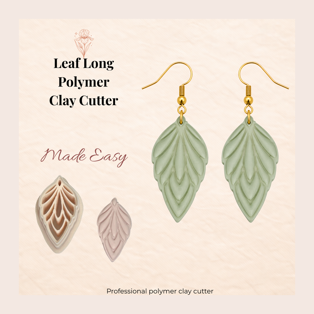 Leaf Long Polymer Clay Cutter 30–50mm | Botanical Earring Cutter | IrisCrafts7