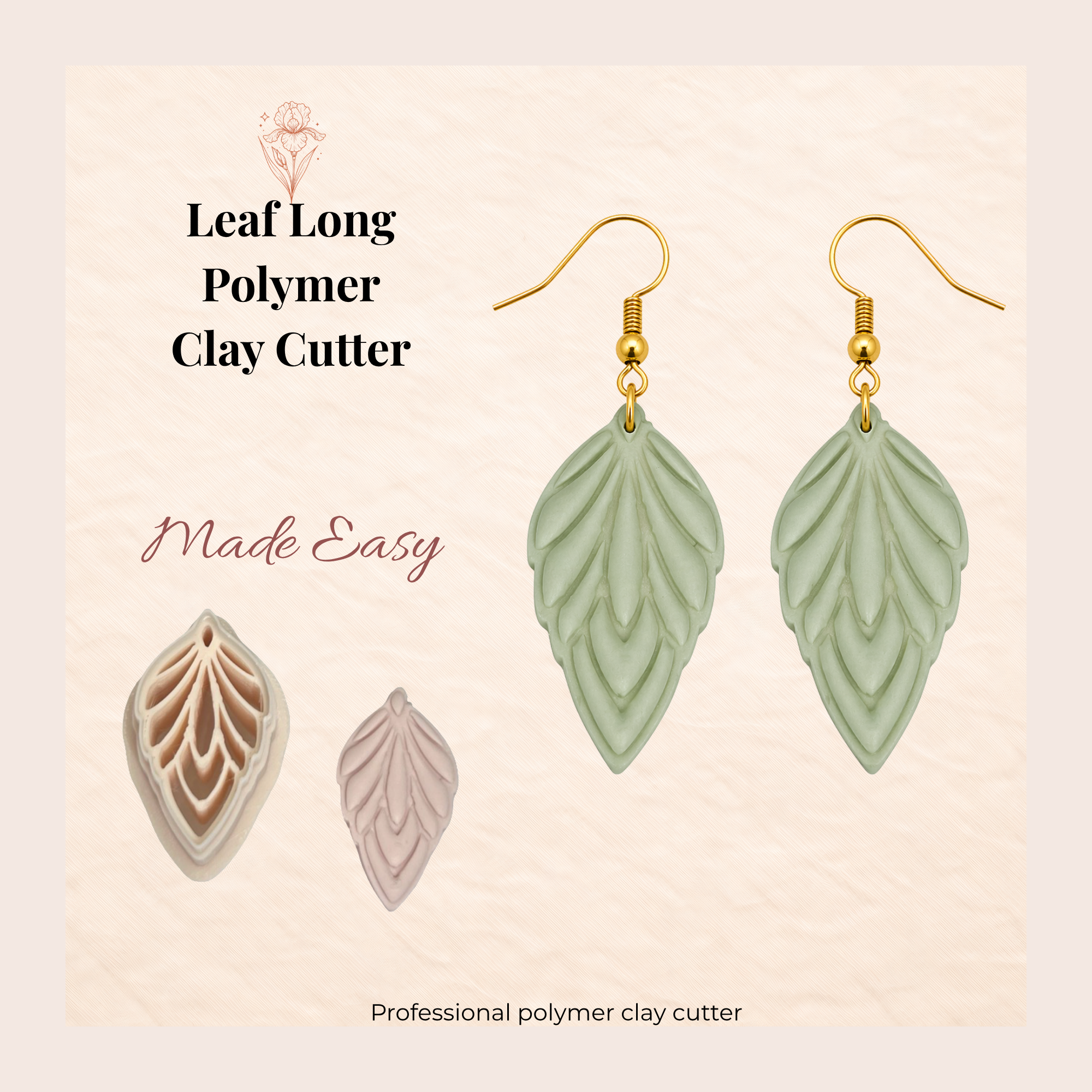 Leaf Long Polymer Clay Cutter 30–50mm | Botanical Earring Cutter | IrisCrafts7