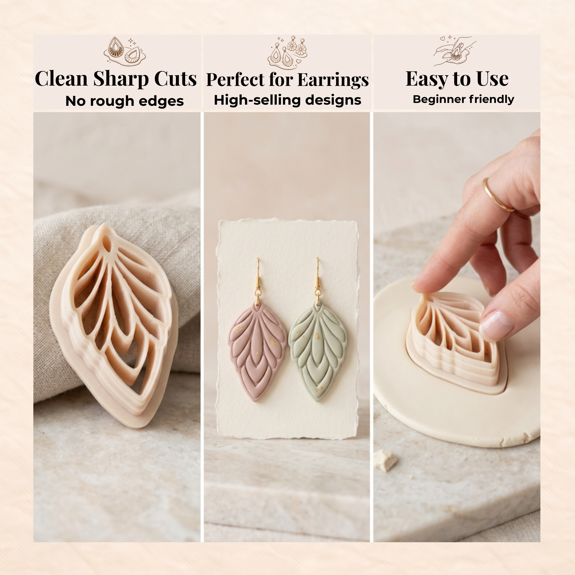 Leaf Long Polymer Clay Cutter 30–50mm | Botanical Earring Cutter | IrisCrafts7