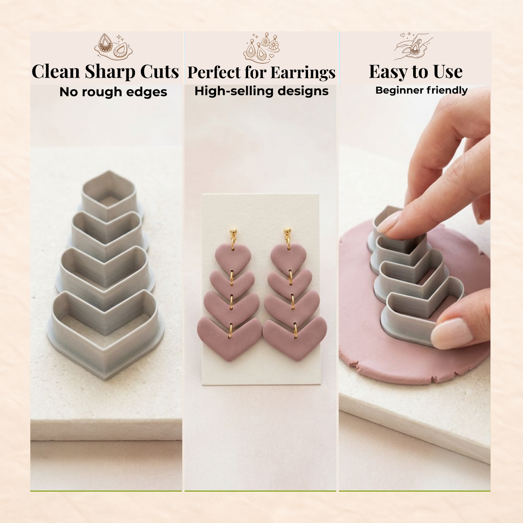 Leaves Dangle Set of 4 Polymer Clay Cutters | Jewellery Making Tools | IrisCrafts7