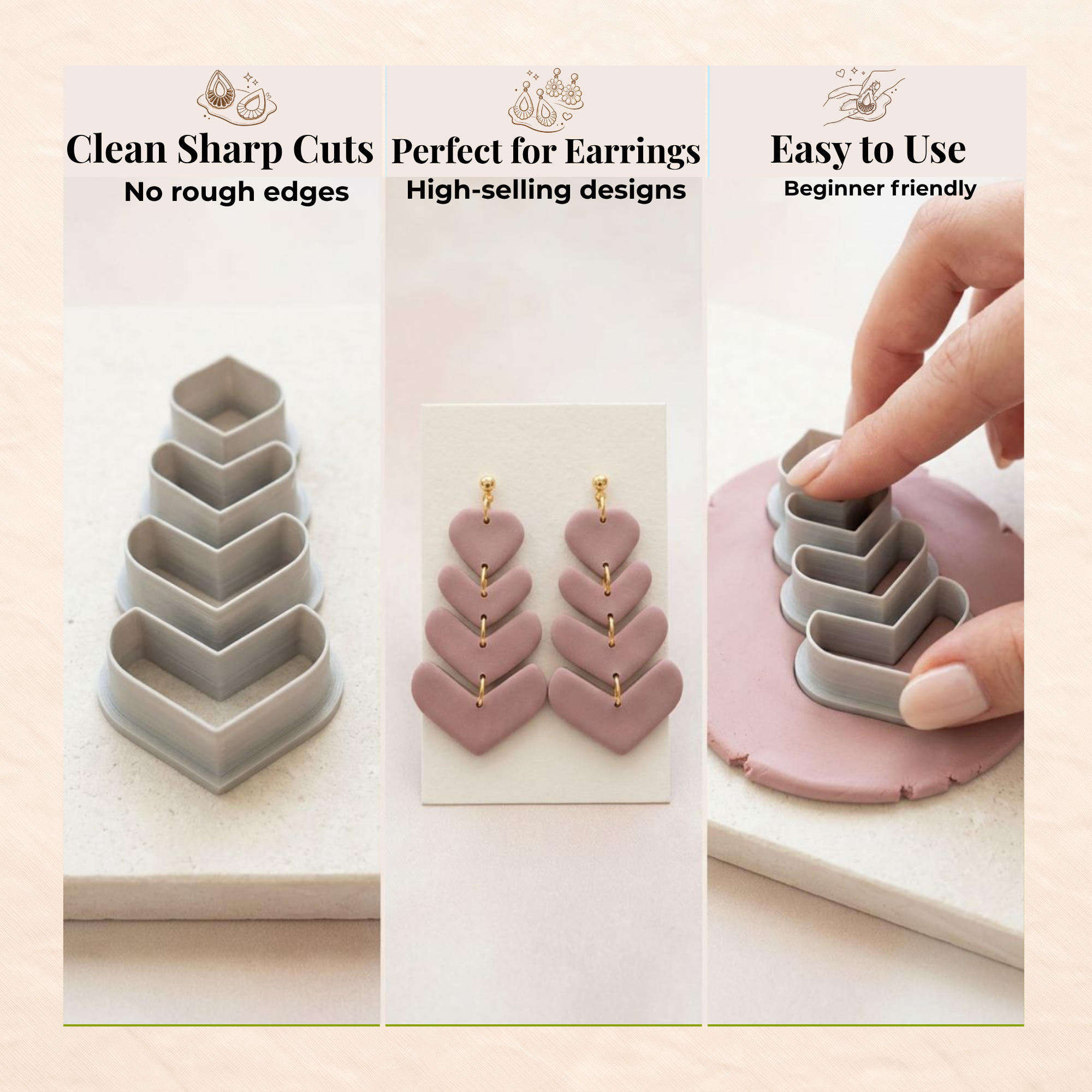 Leaves Dangle Set of 4 Polymer Clay Cutters | Jewellery Making Tools | IrisCrafts7