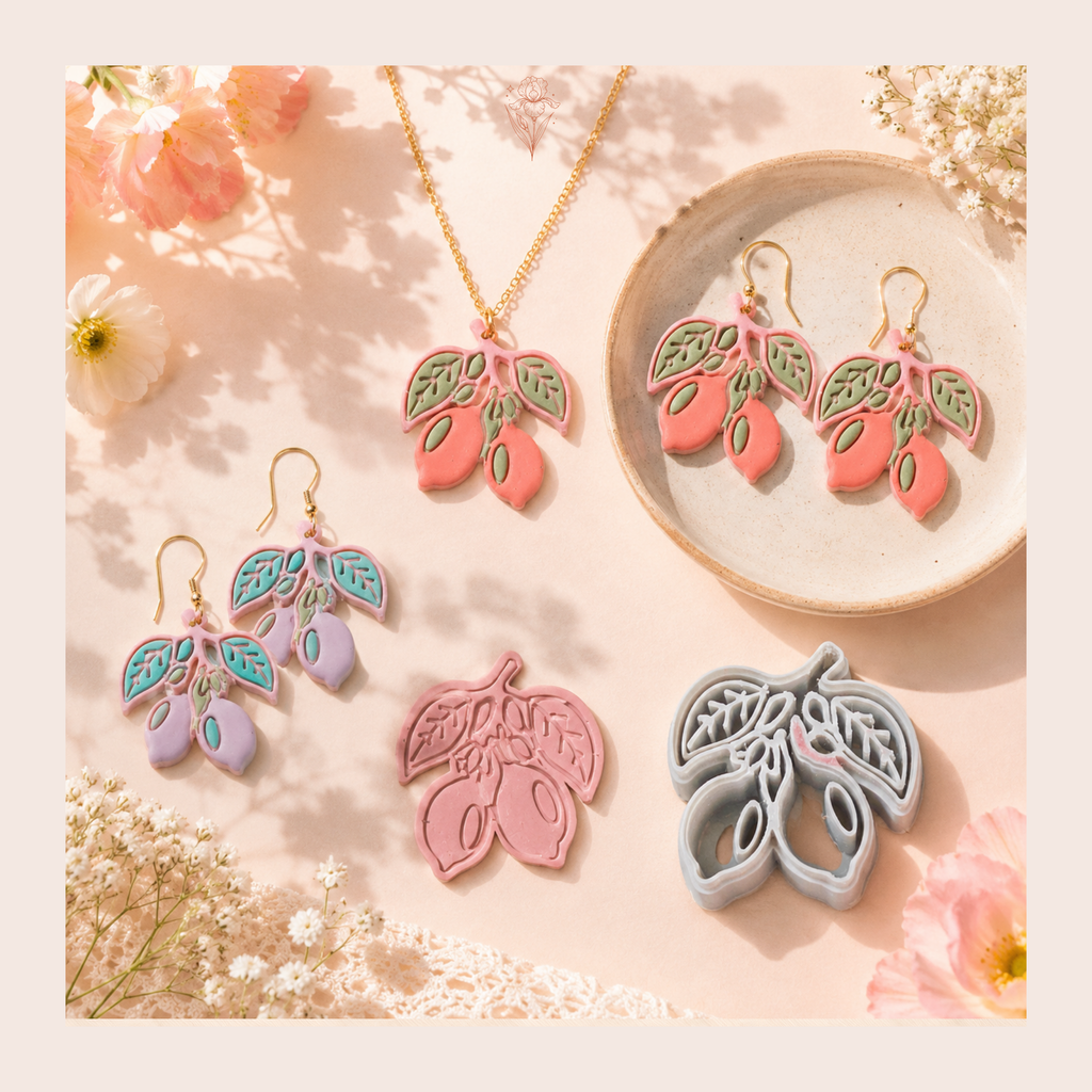 Lemon Branch Polymer Clay Cutter | 25–45mm | Citrus Sprig with Leaves Clay Cutter | Earring Jewellery Making Tool