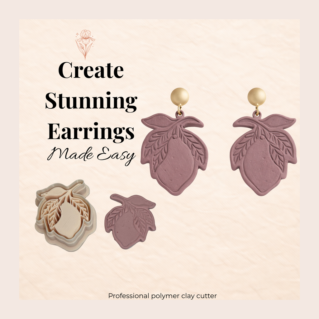 Lemon Polymer Clay Cutter – Citrus Fruit Earring Cutter, Clay Tools for Jewellery Making, Embossed Leaf Design, Handmade Polymer Clay Cutter