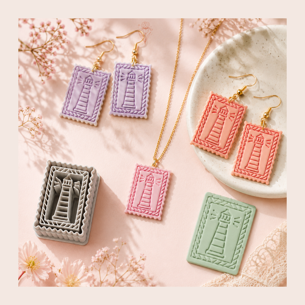 Lighthouse Postage Stamp Polymer Clay Cutter 30–50mm | Nautical Earring Cutter | IrisCrafts7