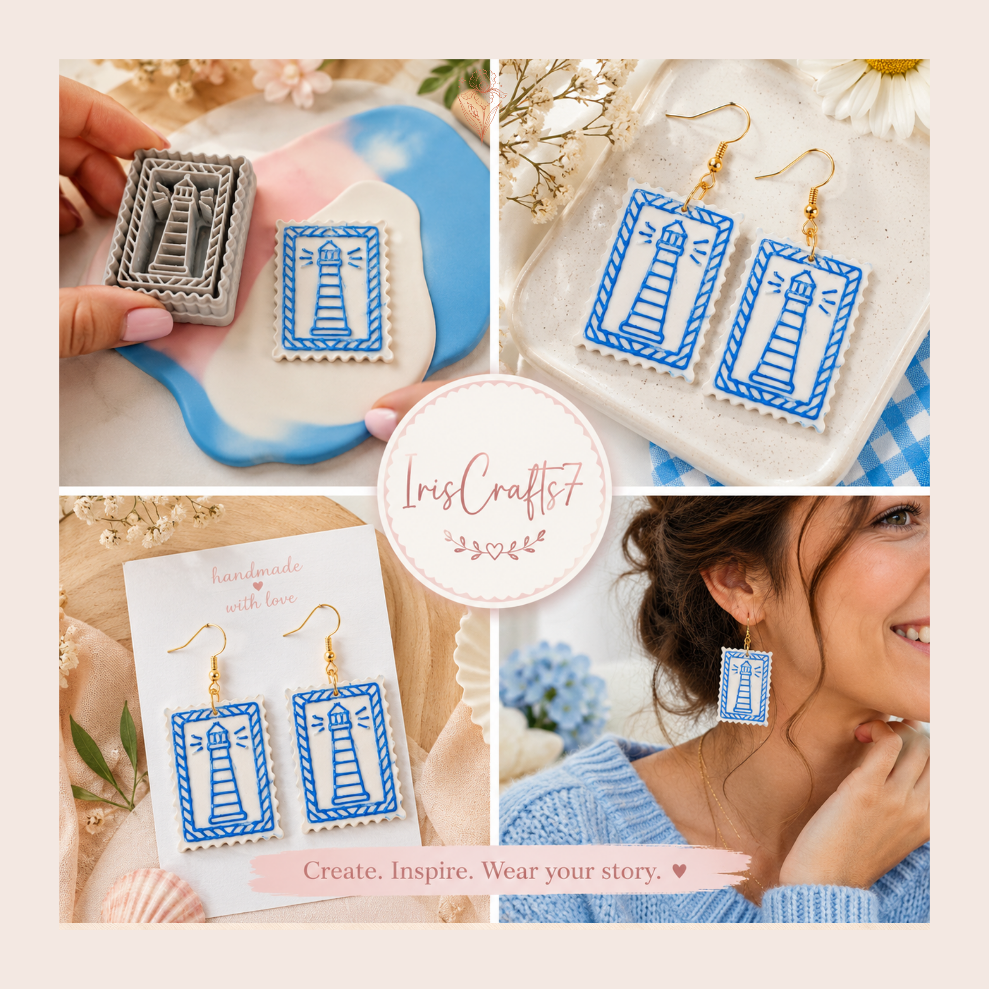 Lighthouse Postage Stamp Polymer Clay Cutter 30–50mm | Nautical Earring Cutter | IrisCrafts7