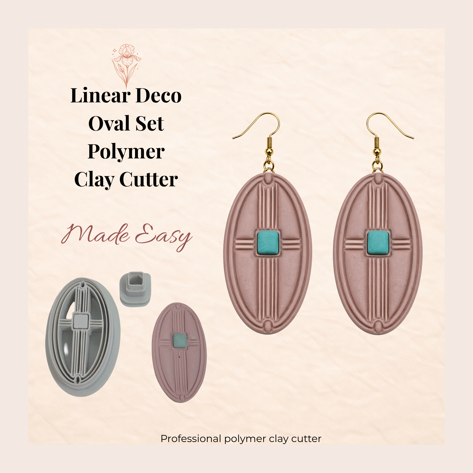 Linear Deco Oval Set Polymer Clay Cutter 30–50mm | Art Deco Earring Cutter | IrisCrafts7