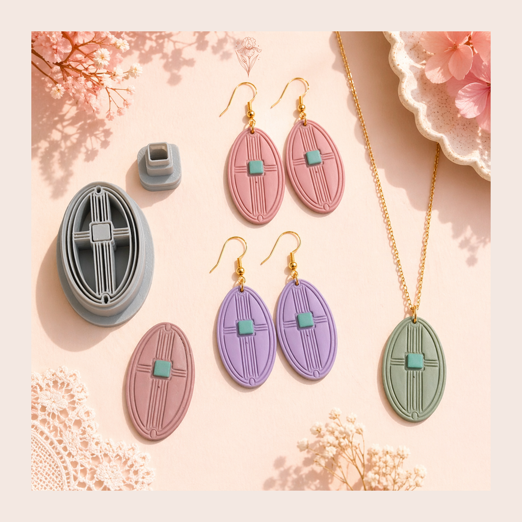 Linear Deco Oval Set Polymer Clay Cutter 30–50mm | Art Deco Earring Cutter | IrisCrafts7