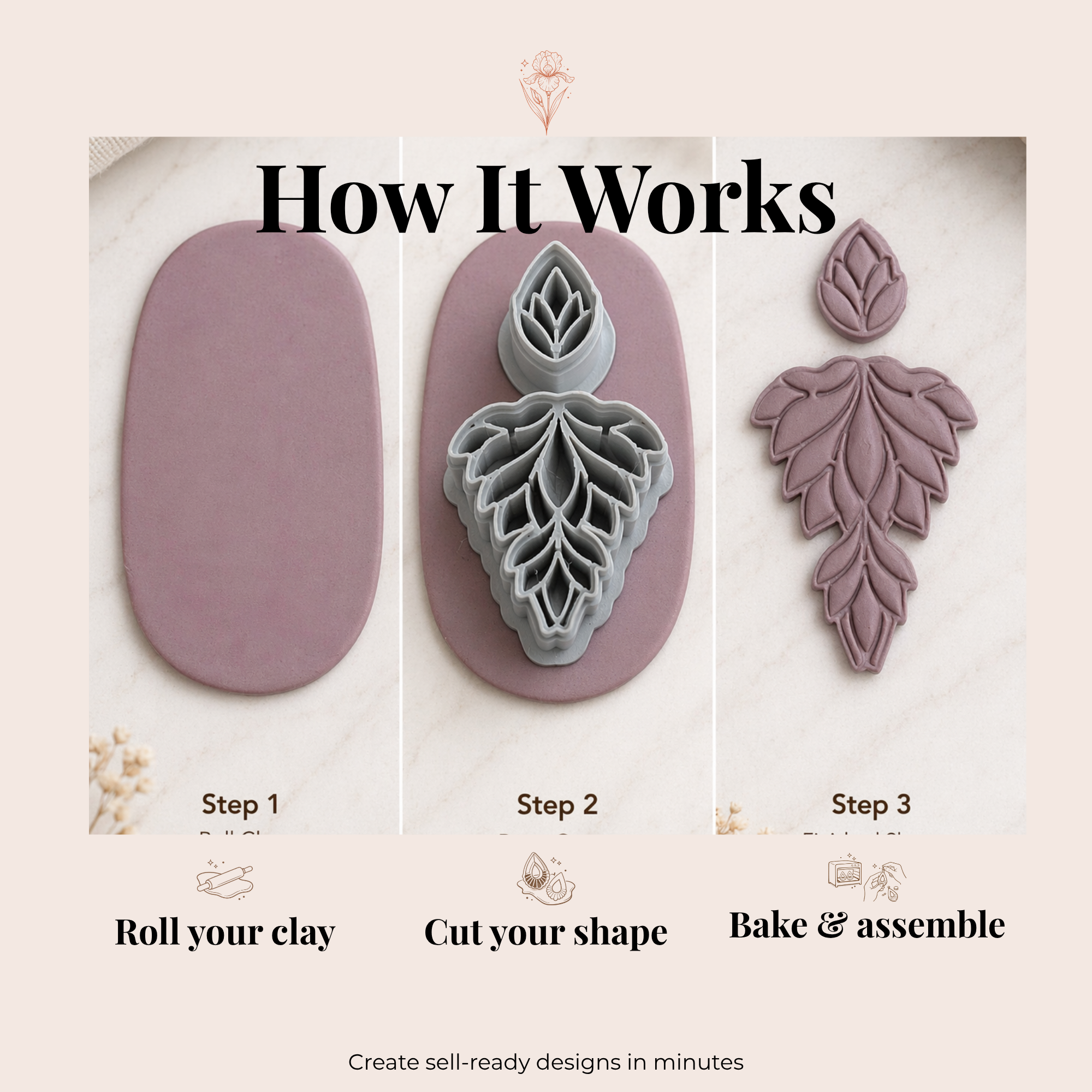 Lotus Bridal Set Polymer Clay Cutter 30-50mm | Elegant Jewellery | IrisCrafts7