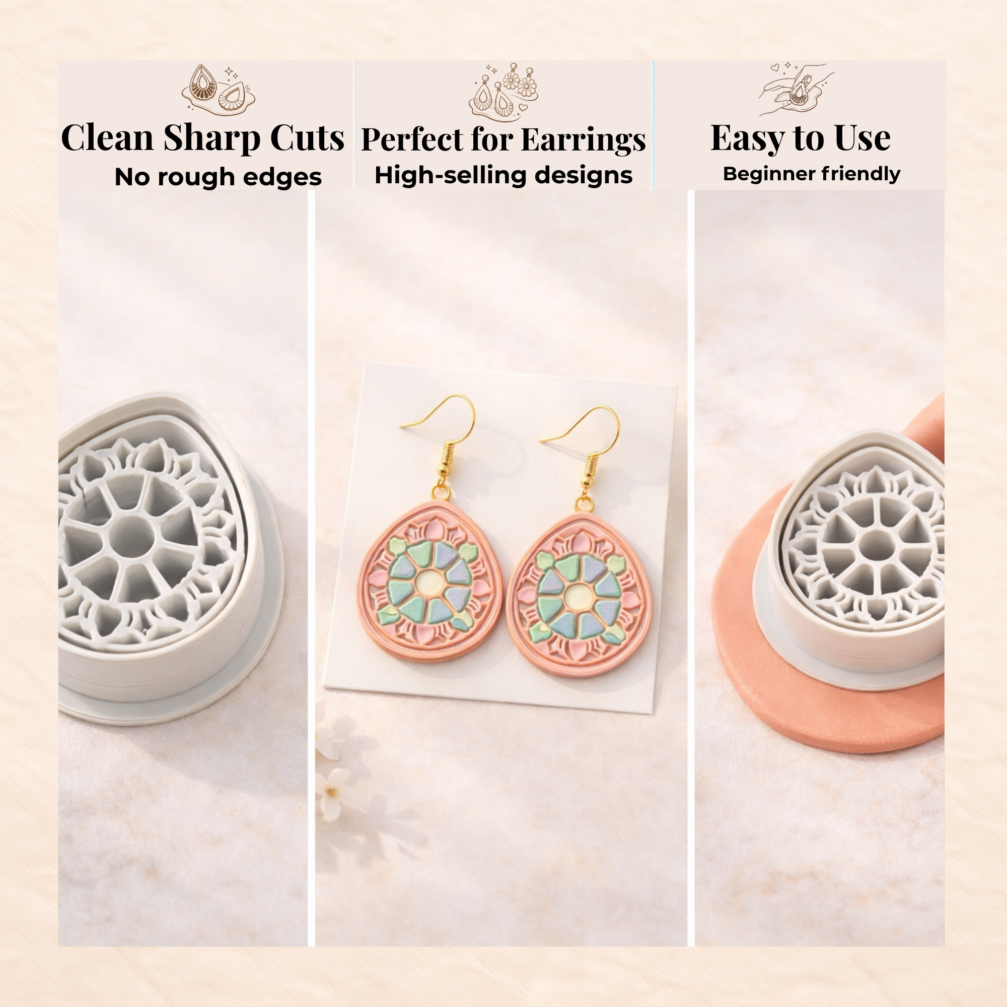 Lotus Dharma Circle Polymer Clay Cutter | 3D Printed Spiritual Clay Earring Cutter | Lotus Shape Cutter for Clay Jewellery Making | Clay Earring Tool