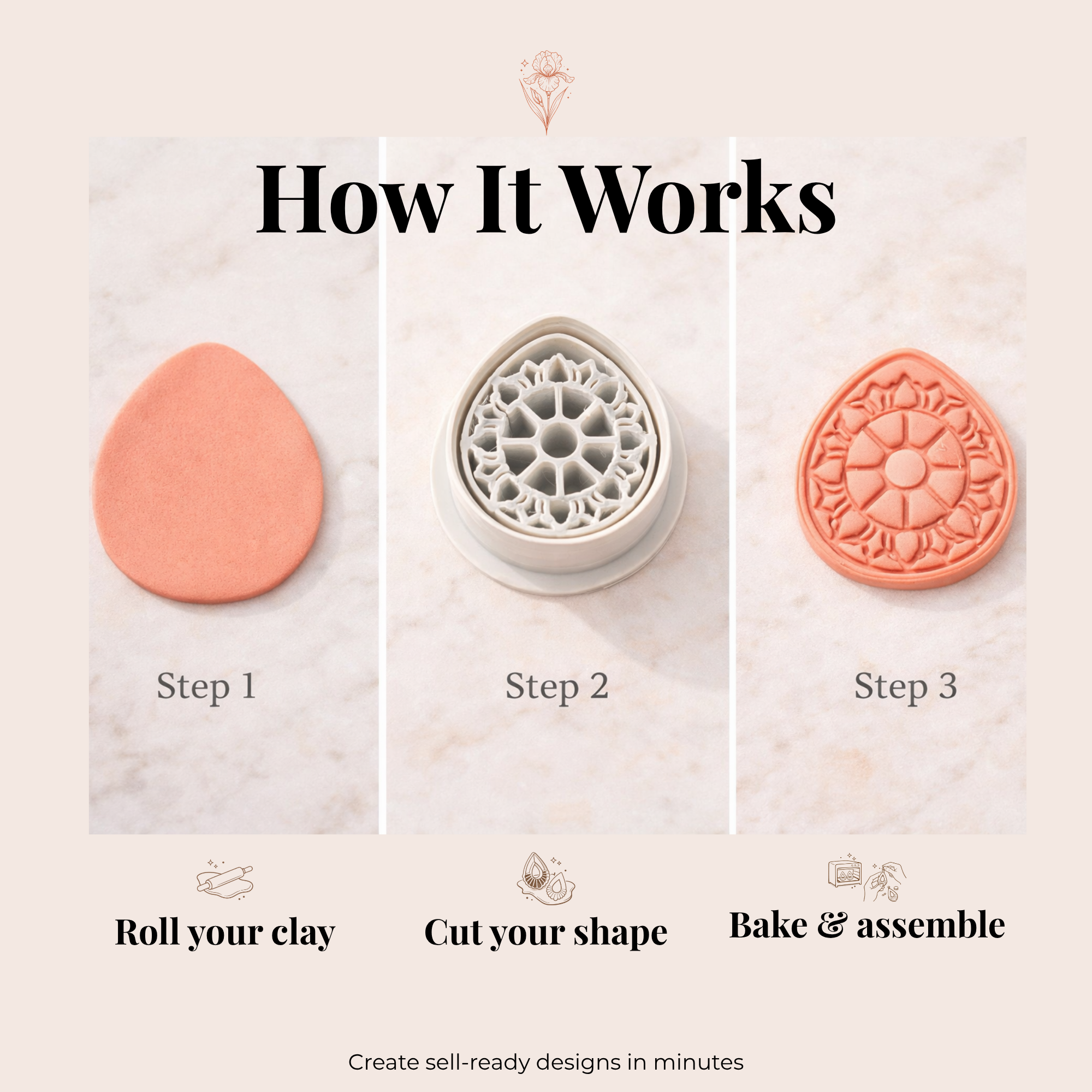 Lotus Dharma Circle Polymer Clay Cutter | 3D Printed Spiritual Clay Earring Cutter | Lotus Shape Cutter for Clay Jewellery Making | Clay Earring Tool
