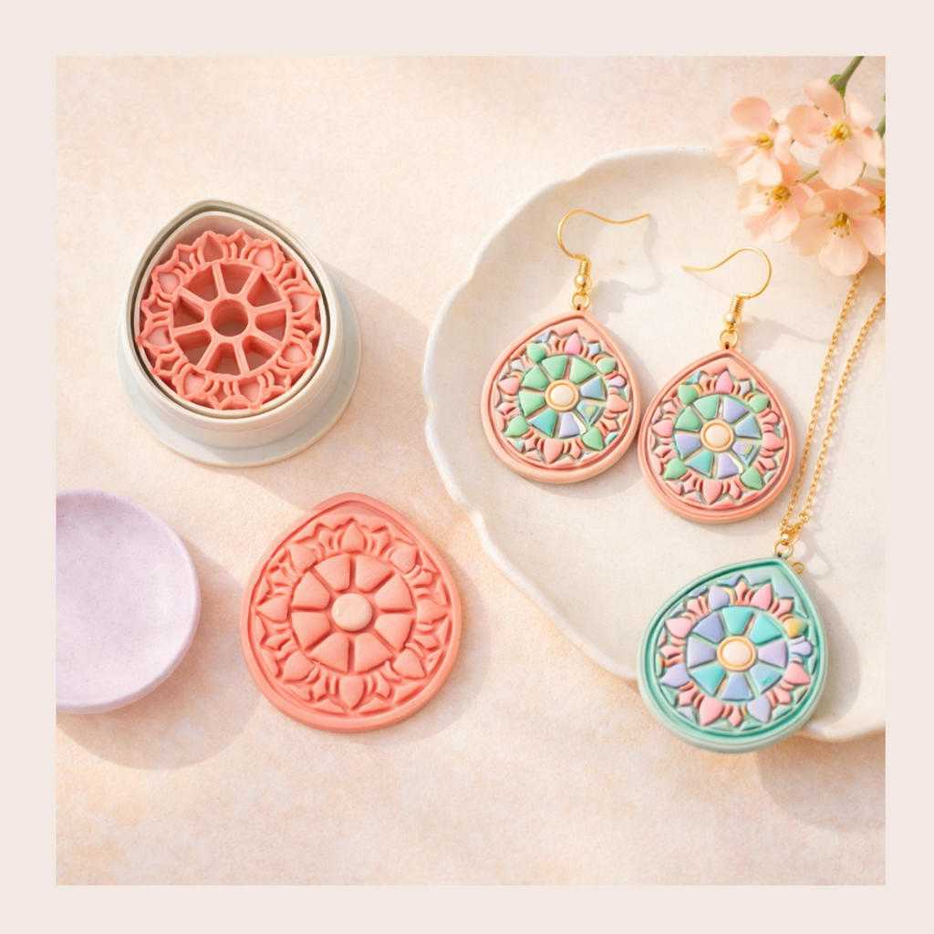 Lotus Dharma Circle Polymer Clay Cutter | 3D Printed Spiritual Clay Earring Cutter | Lotus Shape Cutter for Clay Jewellery Making | Clay Earring Tool