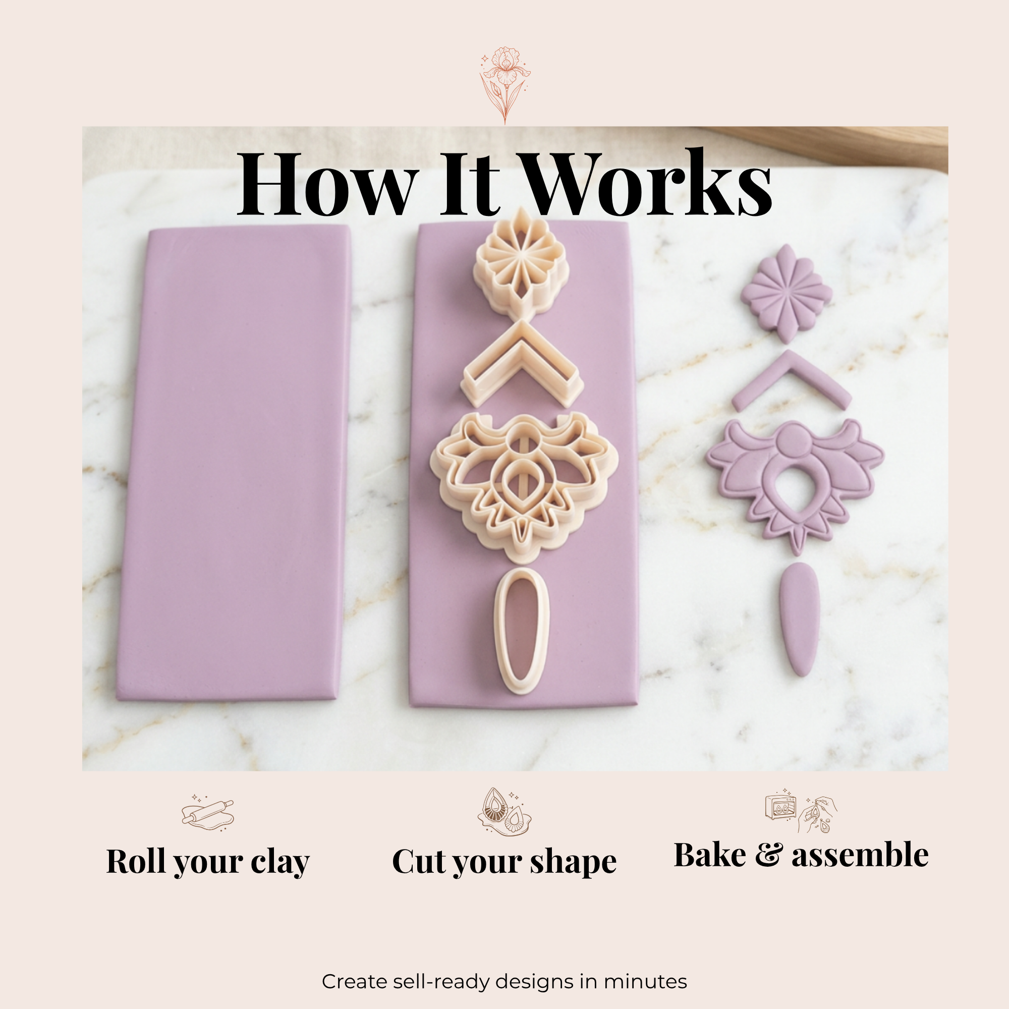 Lotus Flower Set of 4 Polymer Clay Cutters | 3D Printed Floral Clay Cutter Set | Lotus Shape Cutters for Clay Jewellery Making | Clay Earring Tools