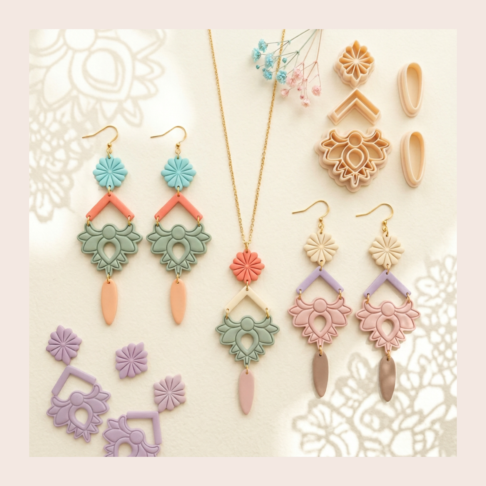 Lotus Flower Set of 4 Polymer Clay Cutters | 3D Printed Floral Clay Cutter Set | Lotus Shape Cutters for Clay Jewellery Making | Clay Earring Tools