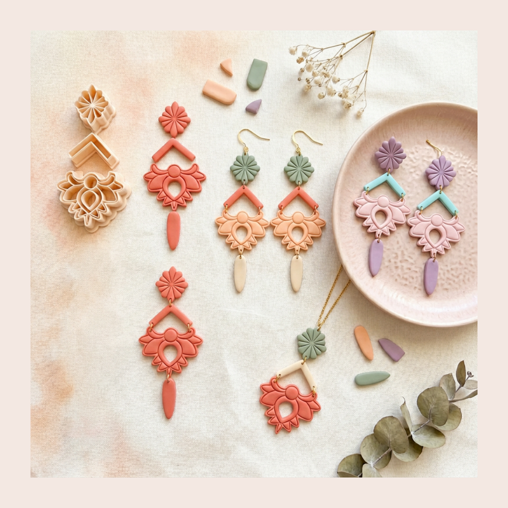 Lotus Flower Set of 4 Polymer Clay Cutters | 3D Printed Floral Clay Cutter Set | Lotus Shape Cutters for Clay Jewellery Making | Clay Earring Tools