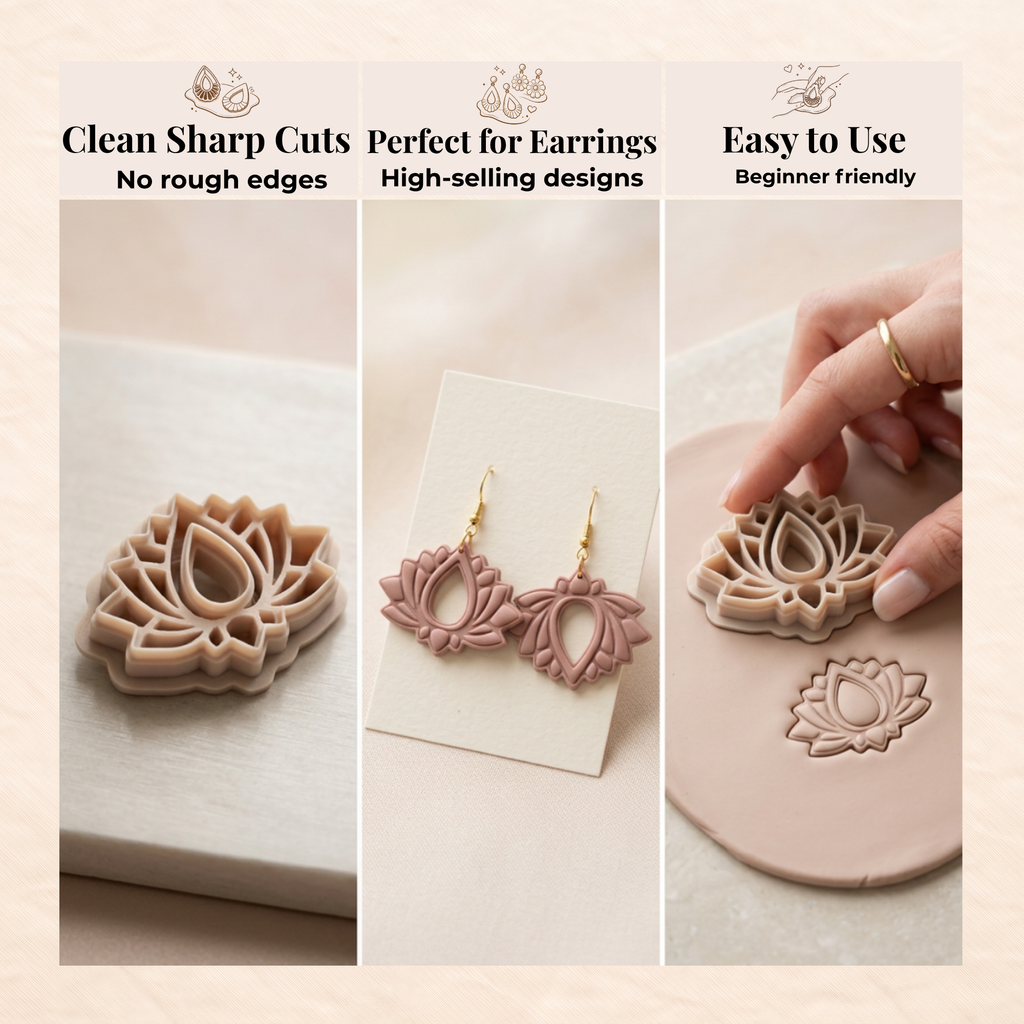 Lotus Wedding Drop Polymer Clay Cutter 30–50mm | Bridal Earring Cutter | IrisCrafts7