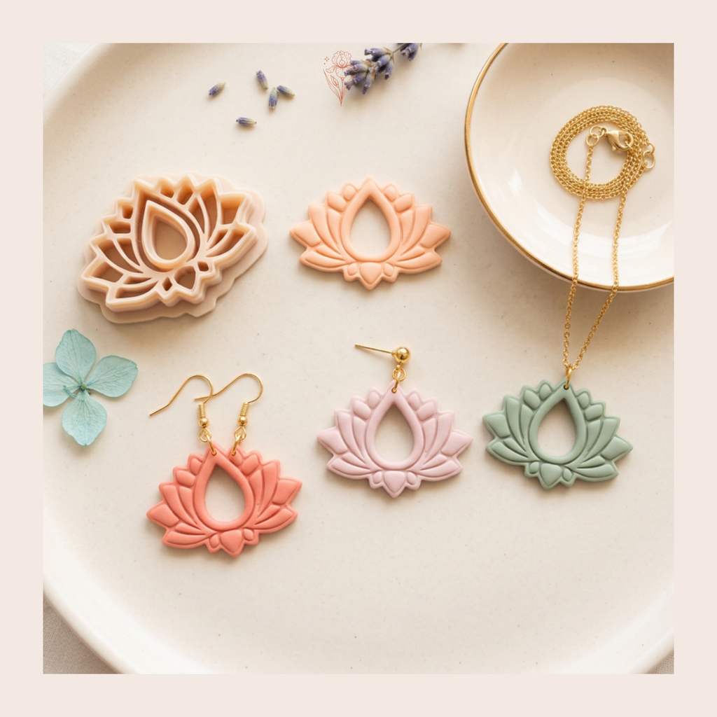 Lotus Wedding Drop Polymer Clay Cutter 30–50mm | Bridal Earring Cutter | IrisCrafts7