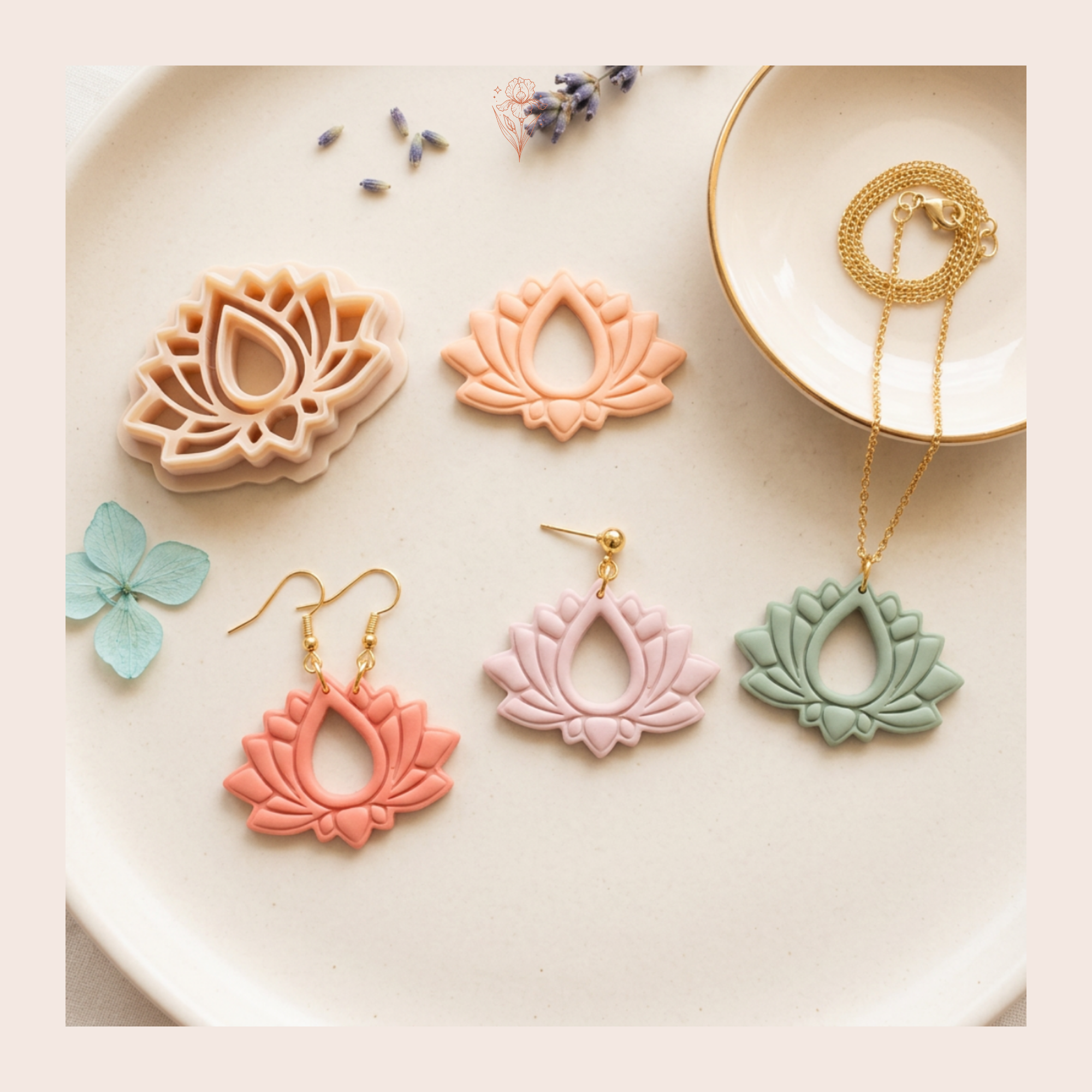 Lotus Wedding Drop Polymer Clay Cutter 30–50mm | Bridal Earring Cutter | IrisCrafts7