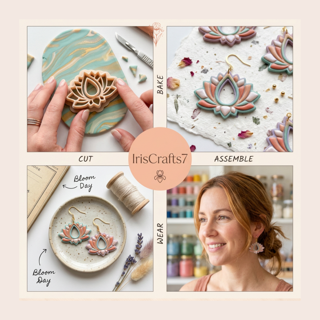 Lotus Wedding Drop Polymer Clay Cutter 30–50mm | Bridal Earring Cutter | IrisCrafts7