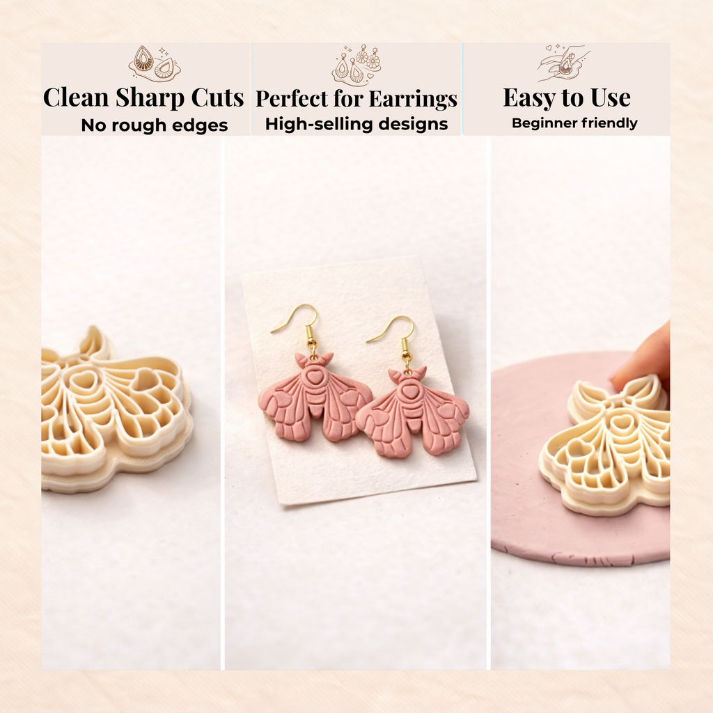 Love Moth Polymer Clay Cutter – Gothic Butterfly Earring Cutter | Valentine Jewellery Tool