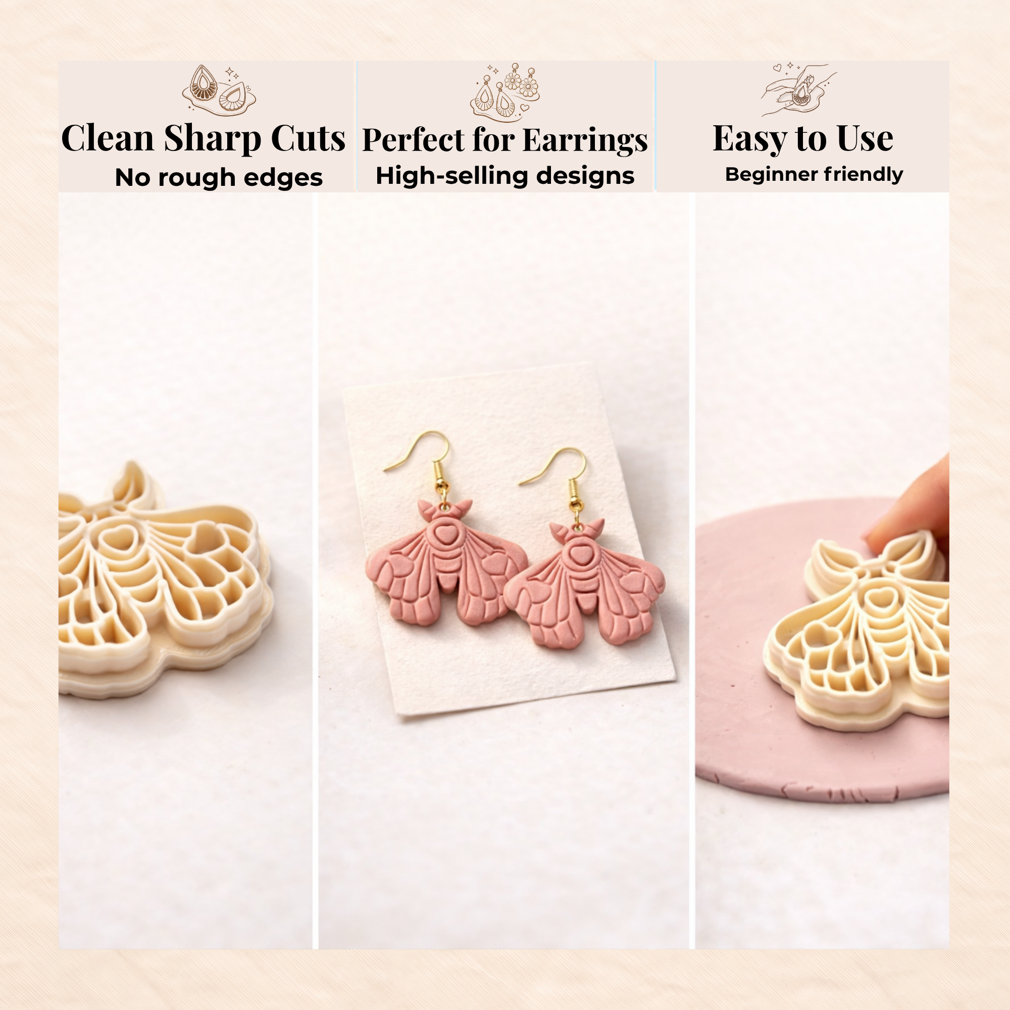 Love Moth Polymer Clay Cutter – Gothic Butterfly Earring Cutter | Valentine Jewellery Tool