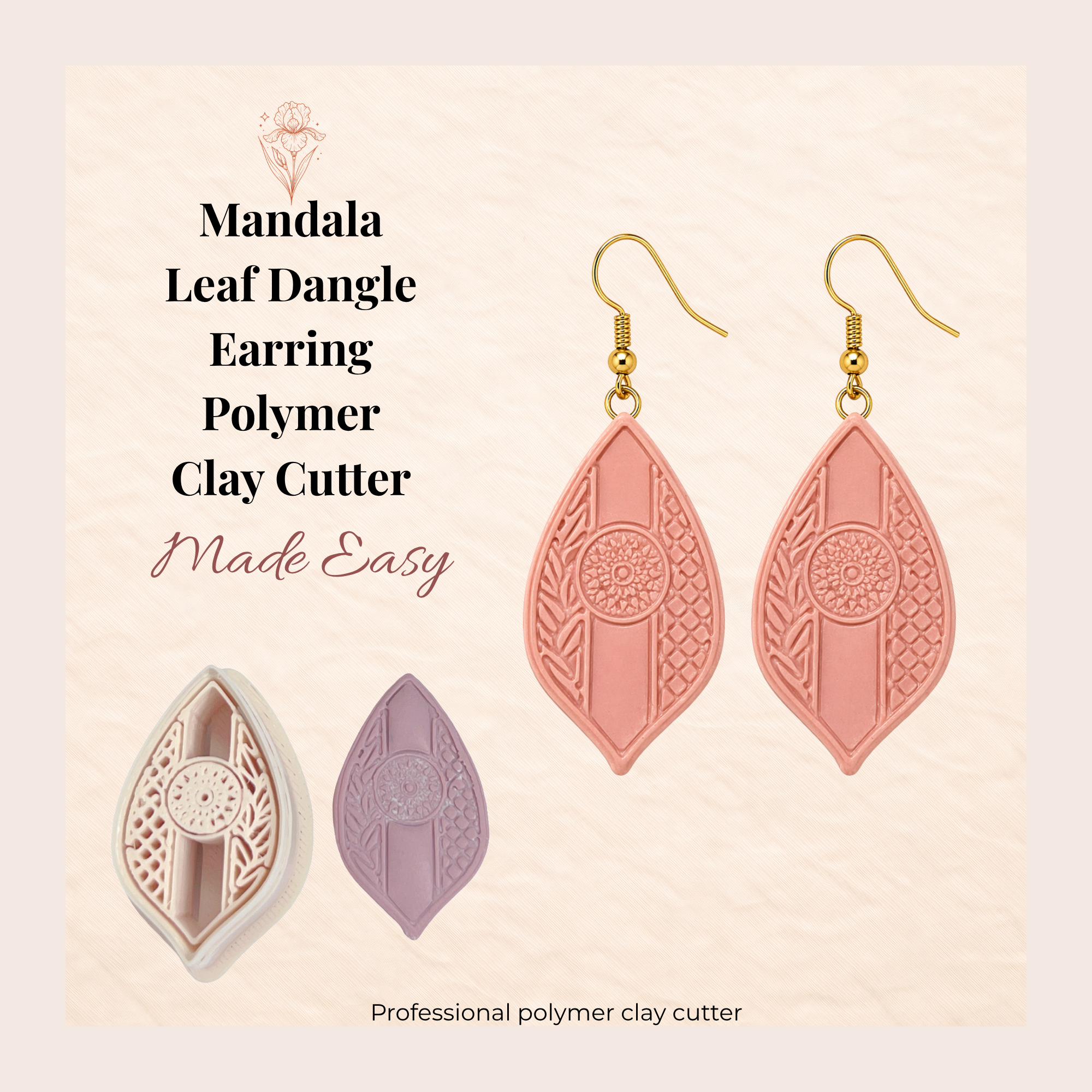 Mandala Leaf Dangle Earring Polymer Clay Cutter | 3D Printed Boho Clay Cutter | Mandala Shape Cutter for Clay Jewellery Making | Clay Earring Tool