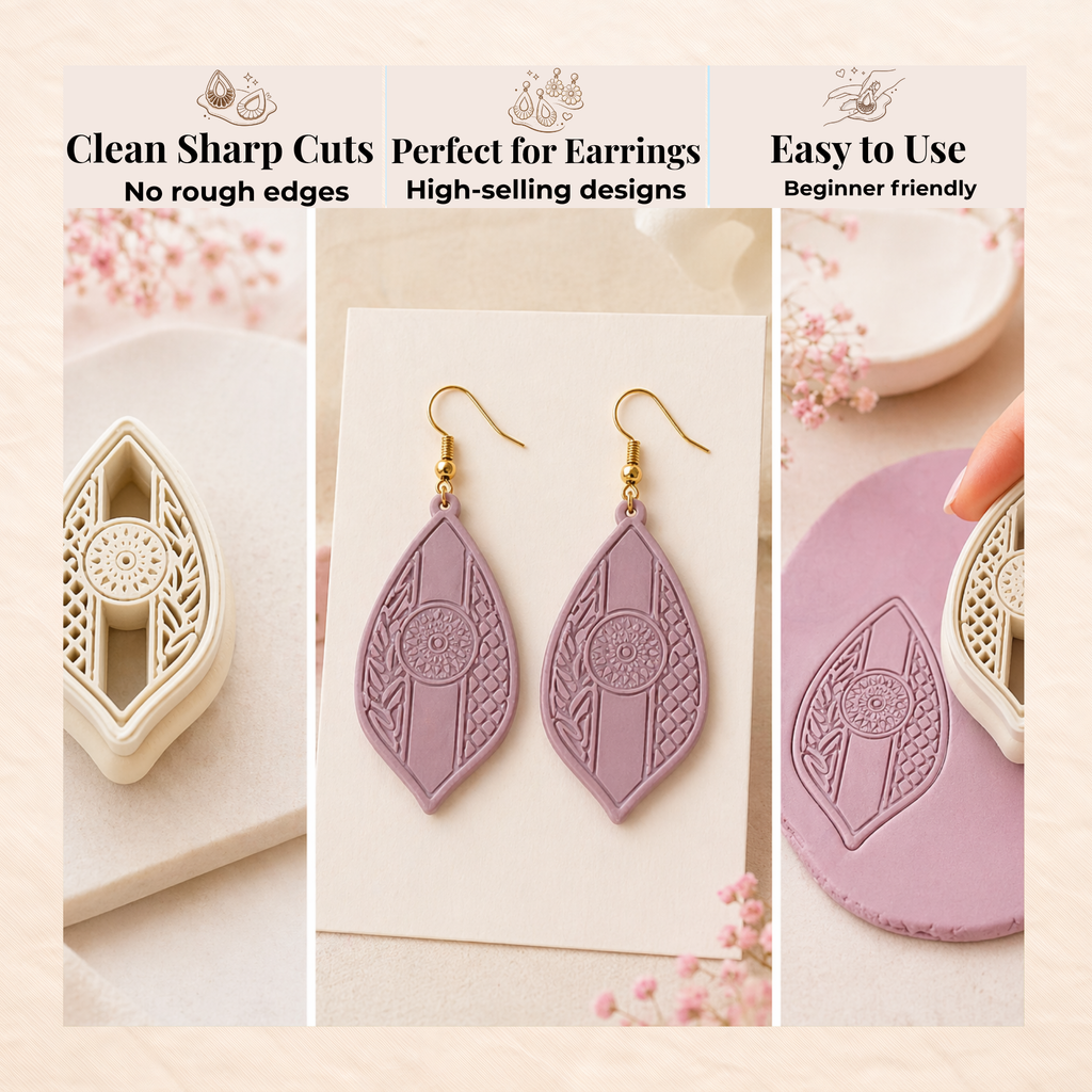 Mandala Leaf Dangle Earring Polymer Clay Cutter | 3D Printed Boho Clay Cutter | Mandala Shape Cutter for Clay Jewellery Making | Clay Earring Tool