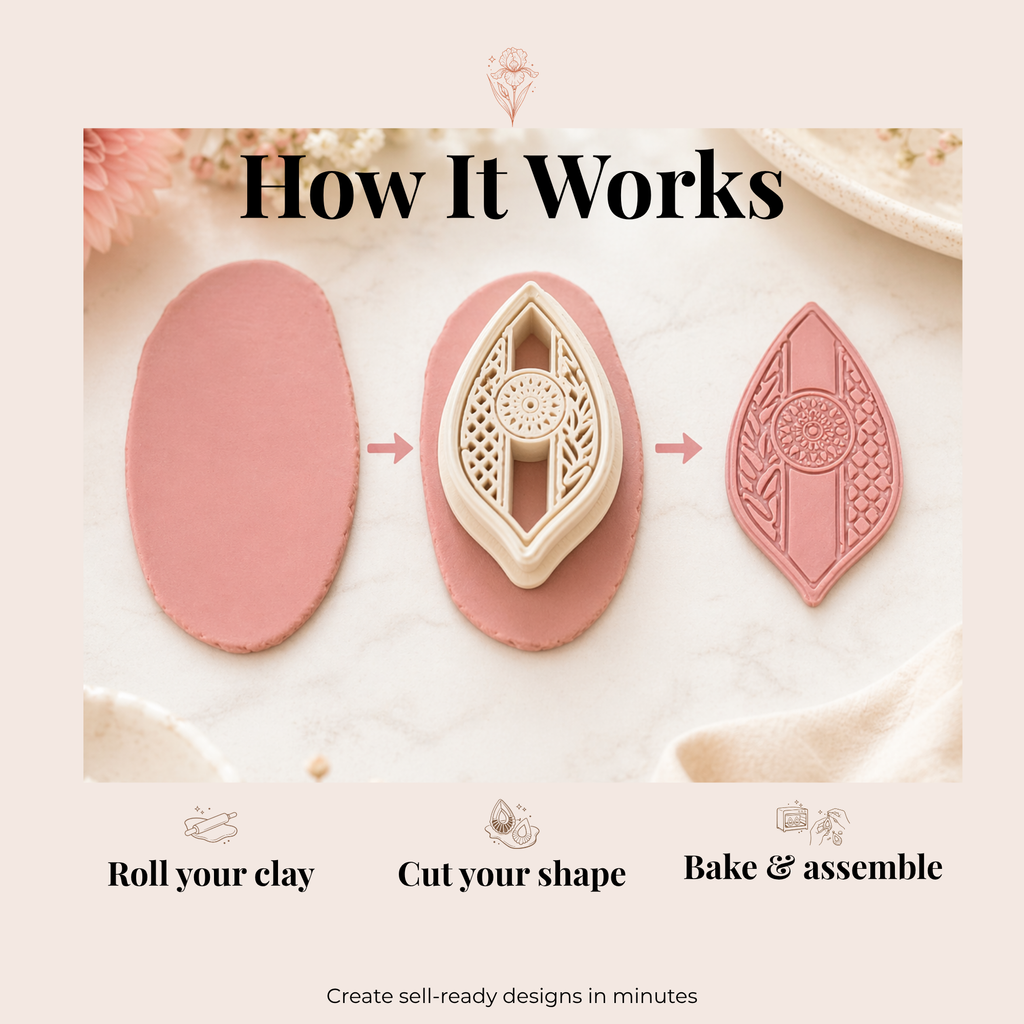 Mandala Leaf Dangle Earring Polymer Clay Cutter | 3D Printed Boho Clay Cutter | Mandala Shape Cutter for Clay Jewellery Making | Clay Earring Tool