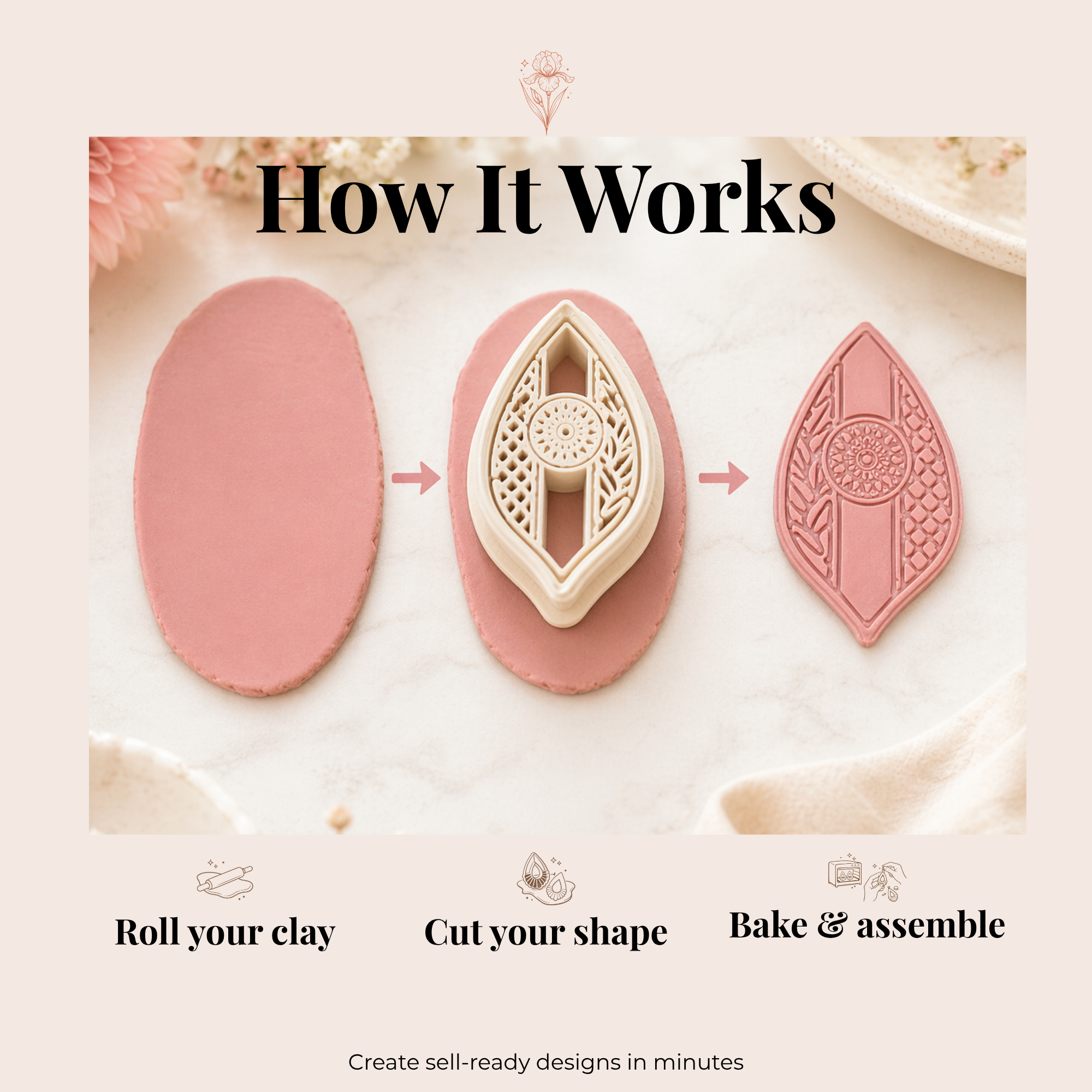 Mandala Leaf Dangle Earring Polymer Clay Cutter | 3D Printed Boho Clay Cutter | Mandala Shape Cutter for Clay Jewellery Making | Clay Earring Tool