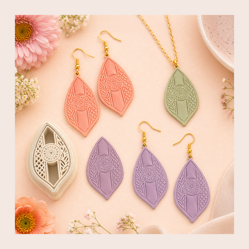 Mandala Leaf Dangle Earring Polymer Clay Cutter | 3D Printed Boho Clay Cutter | Mandala Shape Cutter for Clay Jewellery Making | Clay Earring Tool