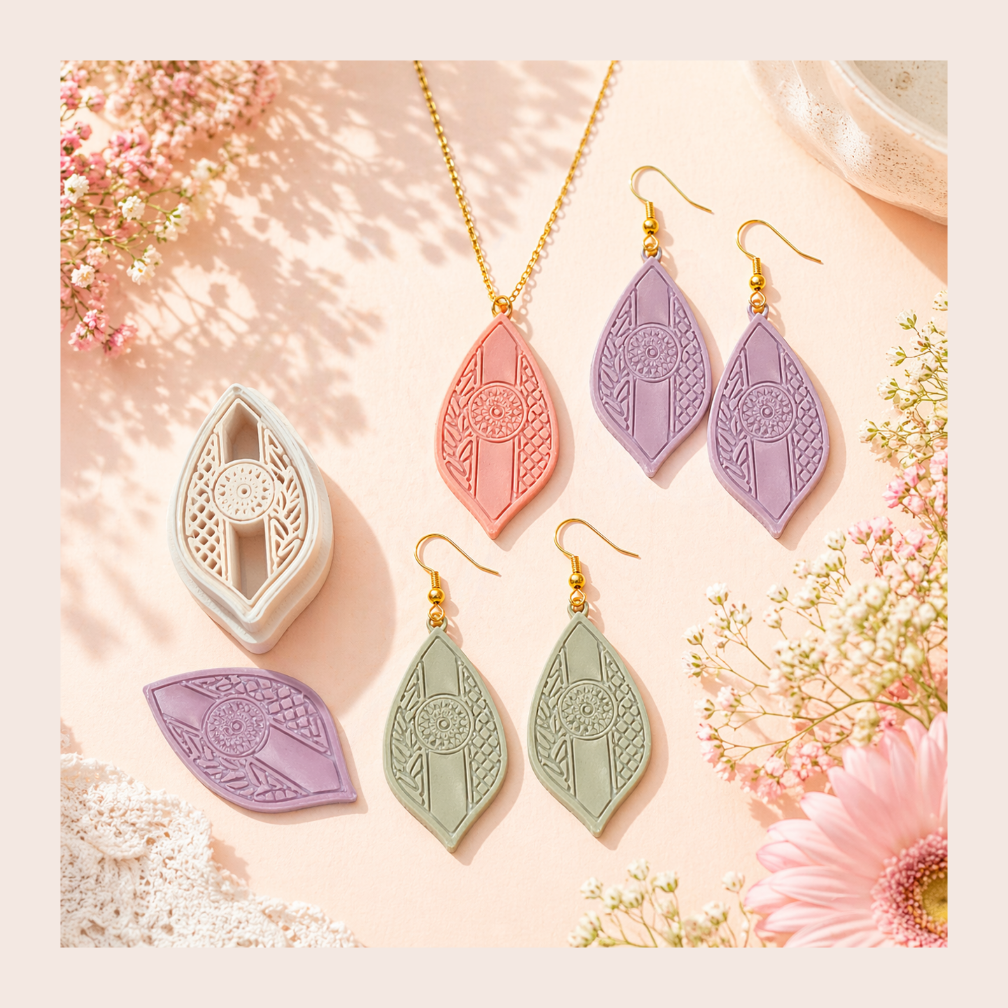 Mandala Leaf Dangle Earring Polymer Clay Cutter | 3D Printed Boho Clay Cutter | Mandala Shape Cutter for Clay Jewellery Making | Clay Earring Tool