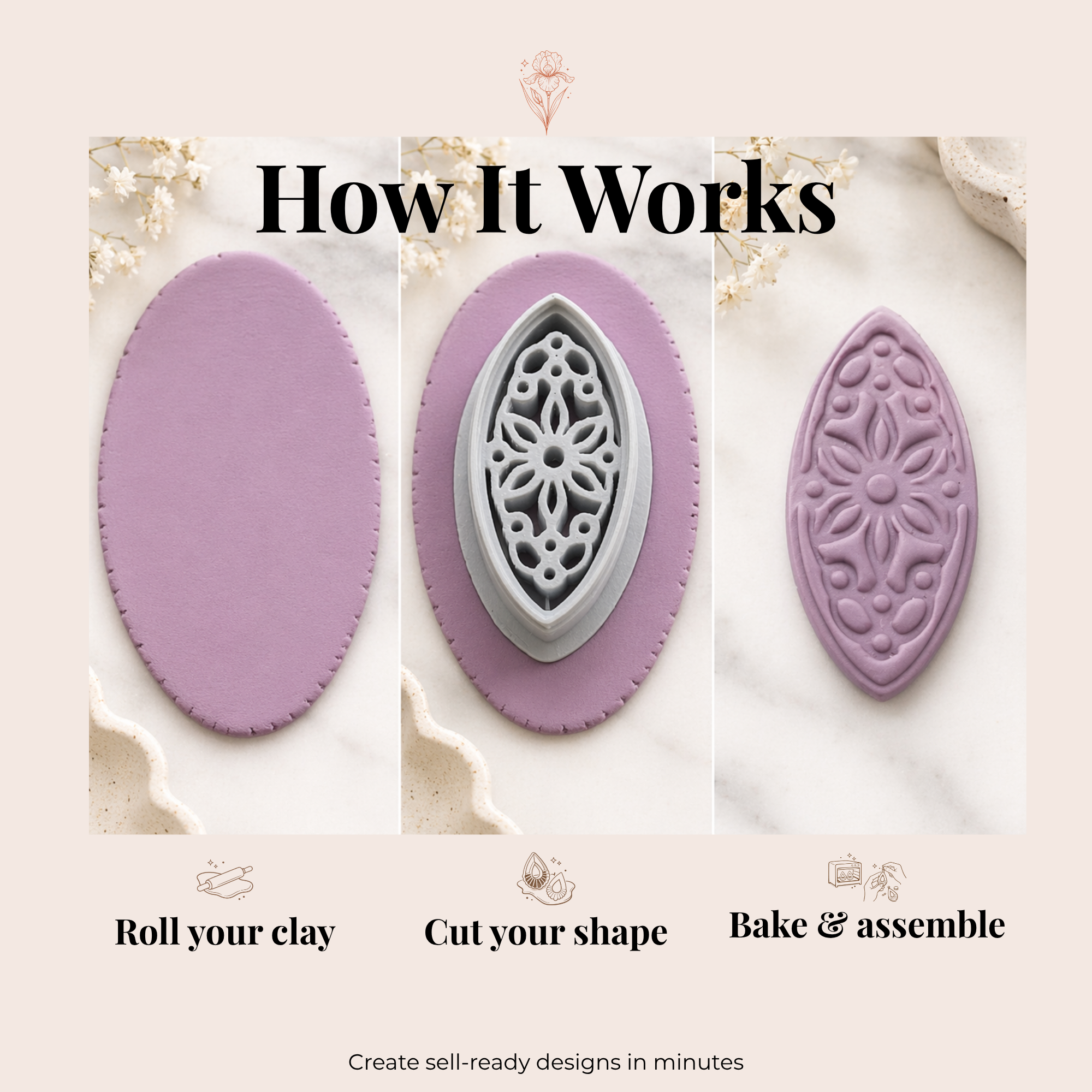 Mandala Rosette Polymer Clay Cutter 30-50mm | Boho Jewellery | IrisCrafts7