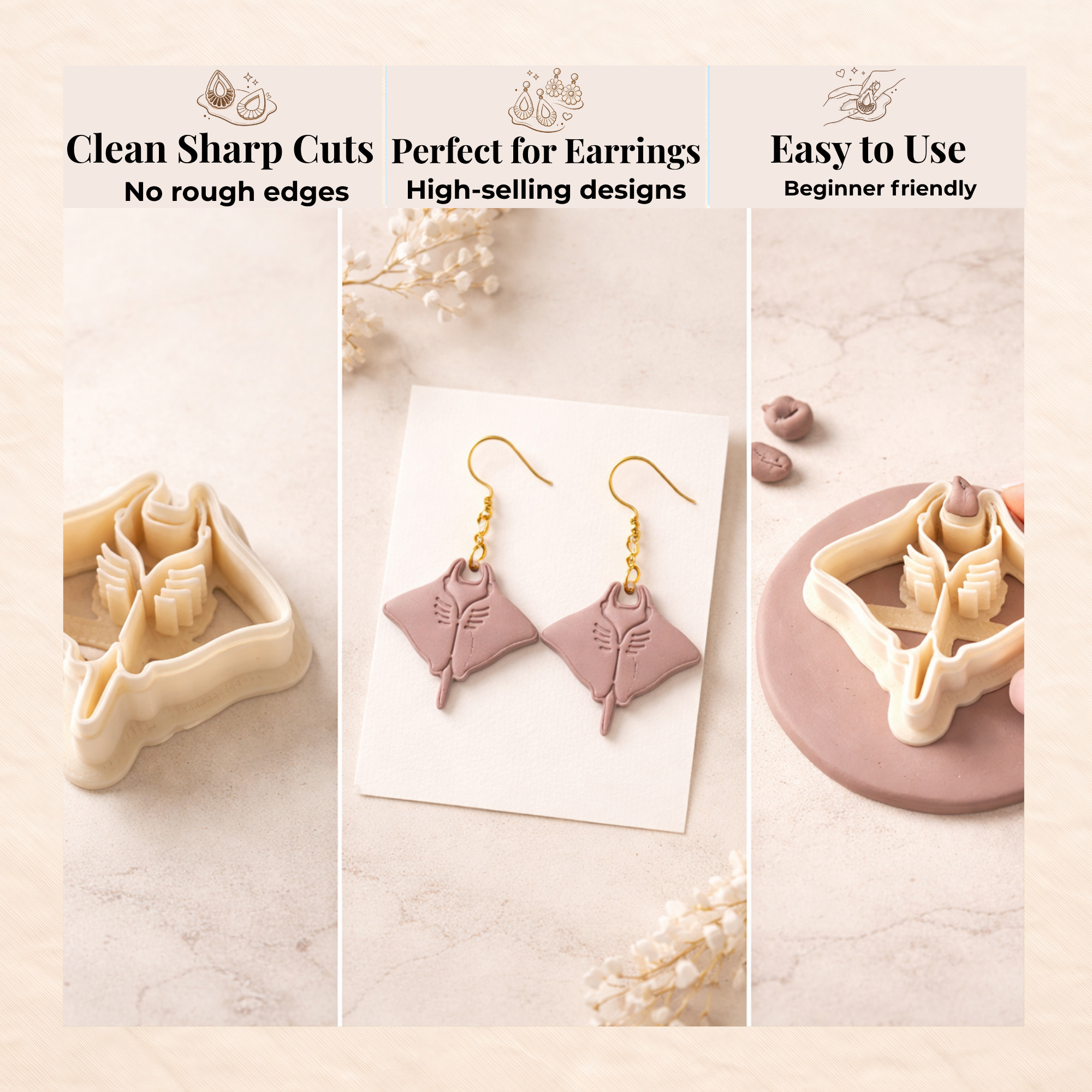 Manta Ray Polymer Clay Cutter 30-50mm | Ocean Jewellery Making | IrisCrafts7