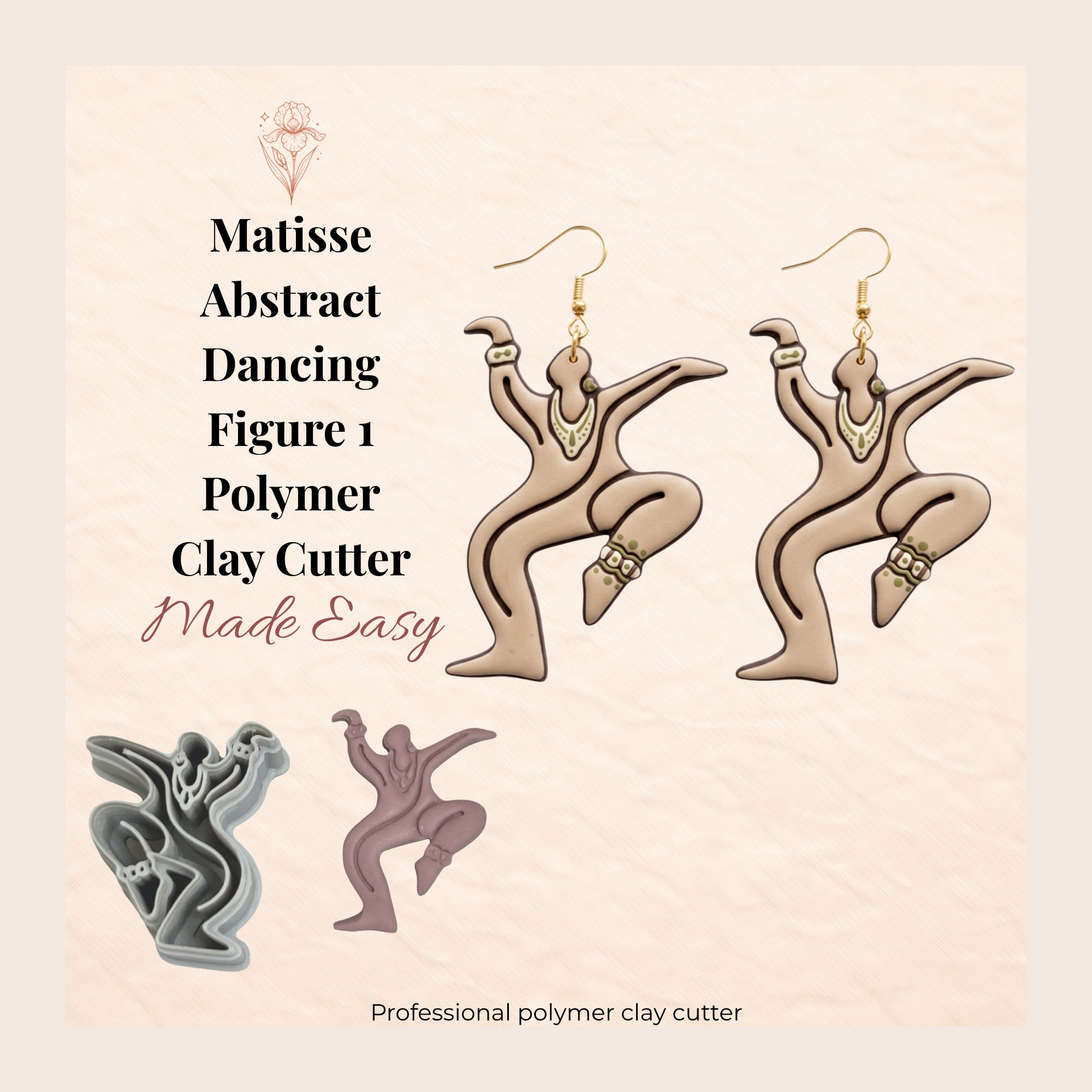 Matisse Abstract Dancing Figure 1 Polymer Clay Cutter 30–50mm | Art Earring Cutter | IrisCrafts7
