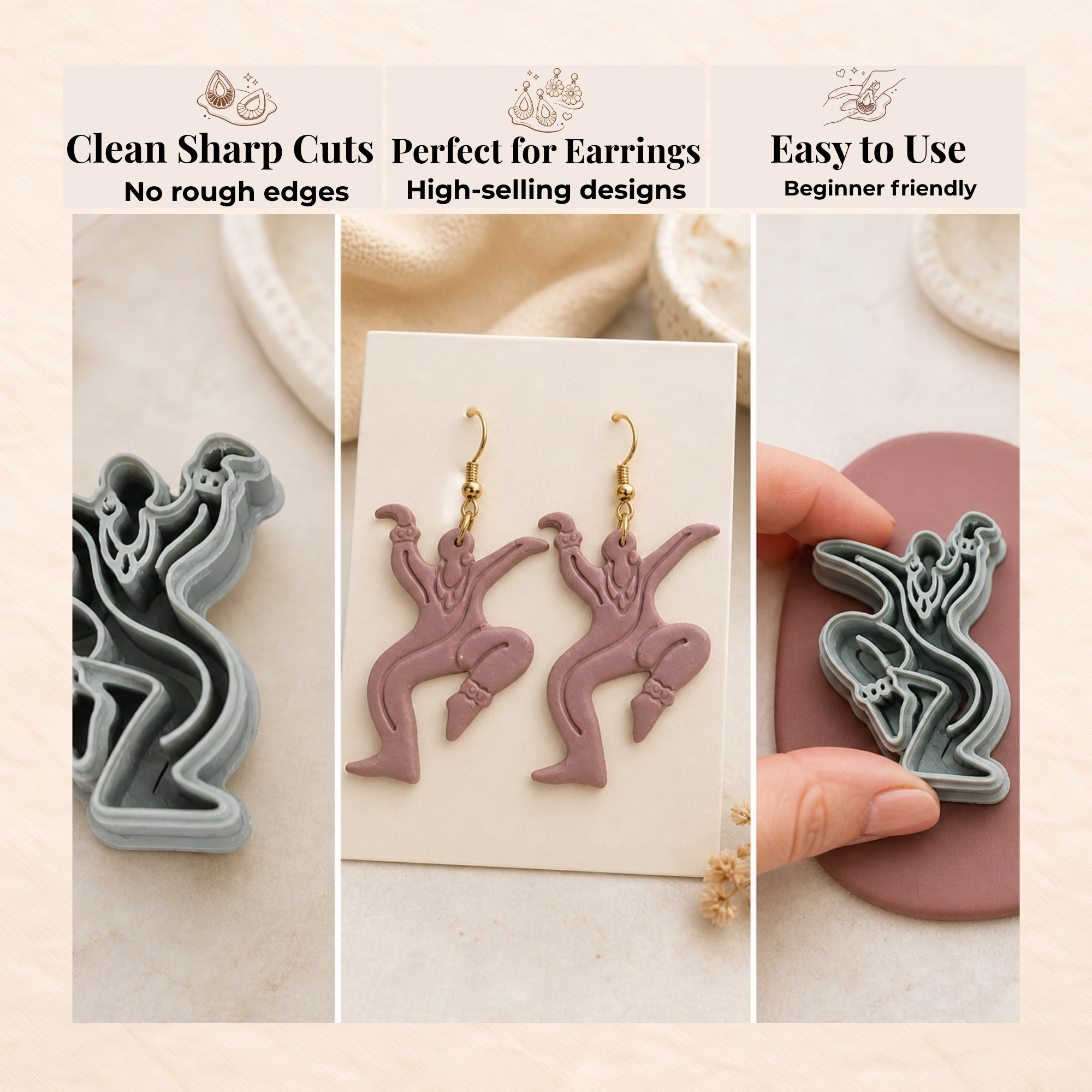 Matisse Abstract Dancing Figure 1 Polymer Clay Cutter 30–50mm | Art Earring Cutter | IrisCrafts7