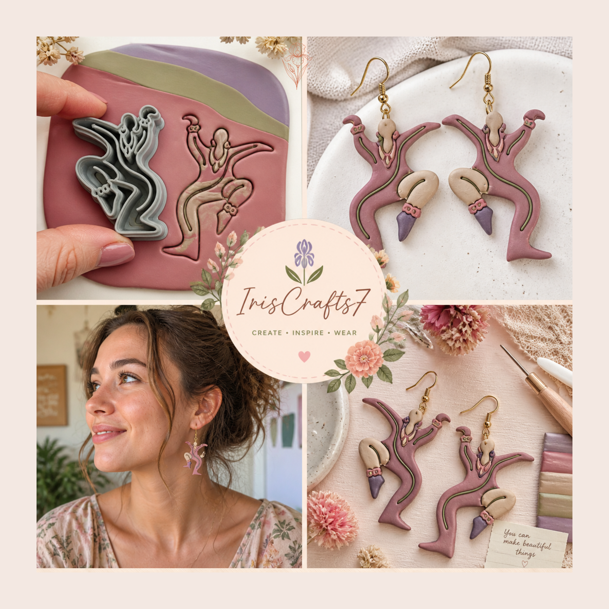 Matisse Abstract Dancing Figure 1 Polymer Clay Cutter 30–50mm | Art Earring Cutter | IrisCrafts7