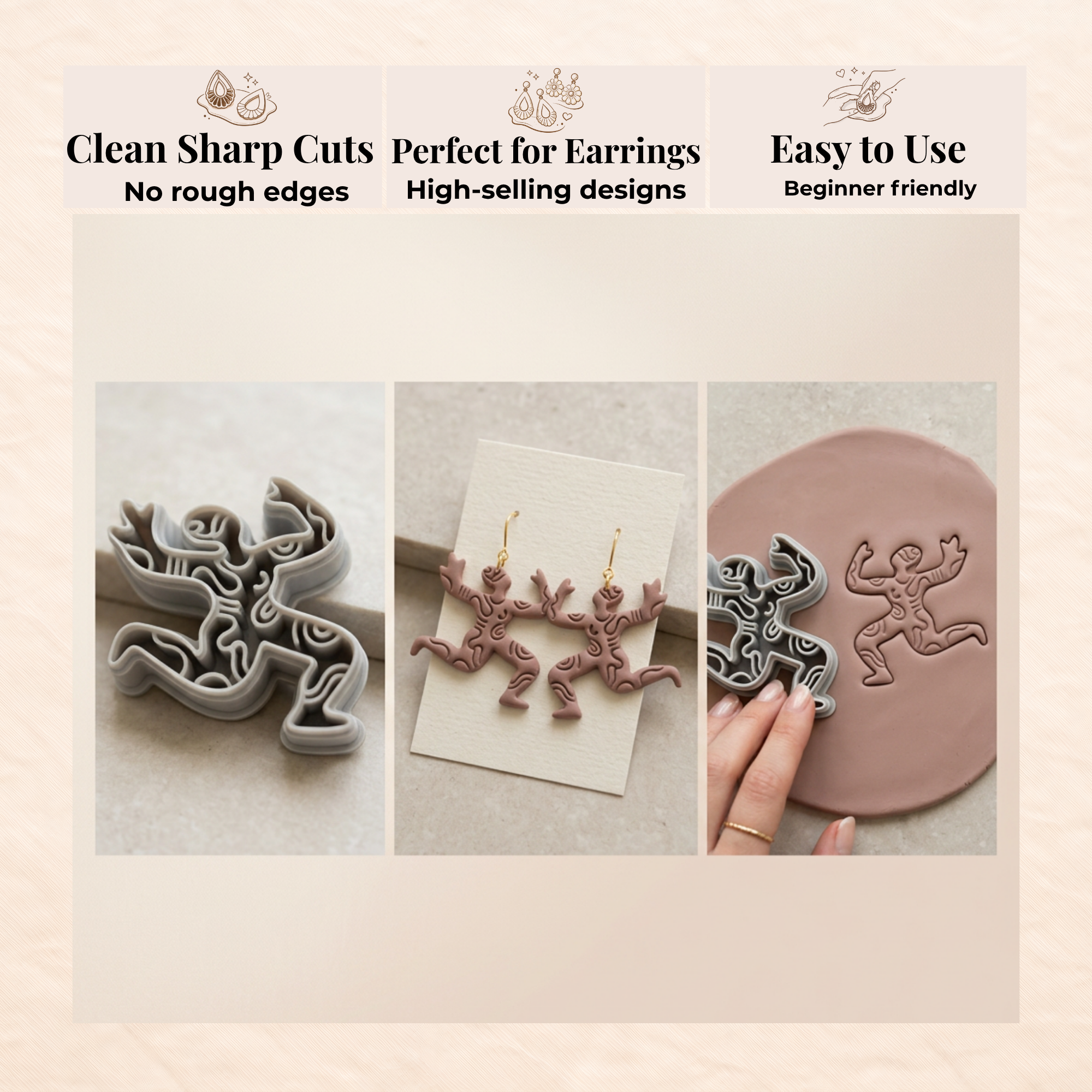 Matisse Abstract Dancing Figure 2 Polymer Clay Cutter 30–50mm | Art Earring Cutter | IrisCrafts7