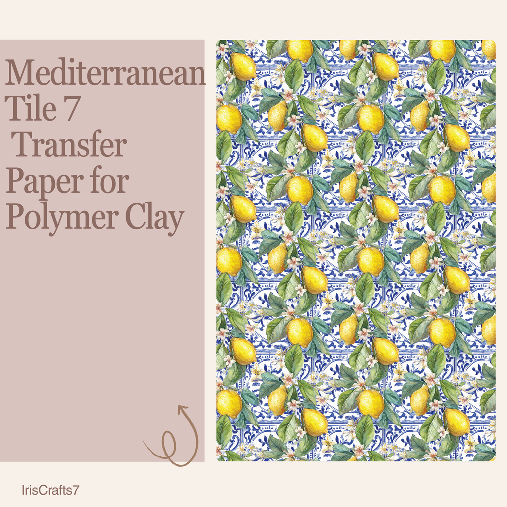 Mediterranean Tile 7 Water Soluble Transfer Paper for Polymer Clay | 100x150mm | Geometric Mosaic Pattern