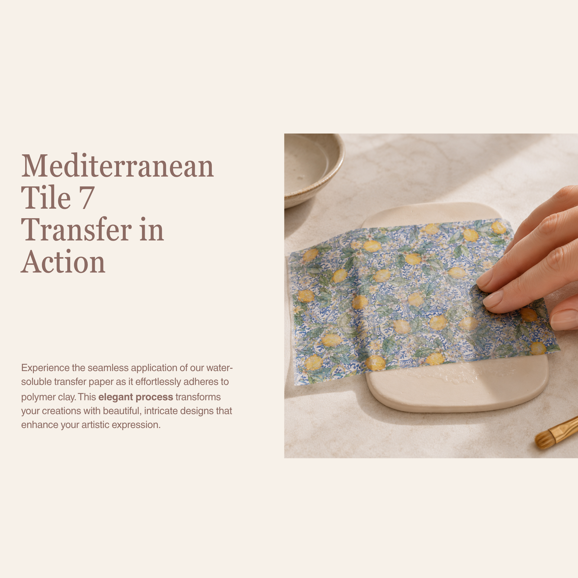 Mediterranean Tile 7 Water Soluble Transfer Paper for Polymer Clay | 100x150mm | Geometric Mosaic Pattern