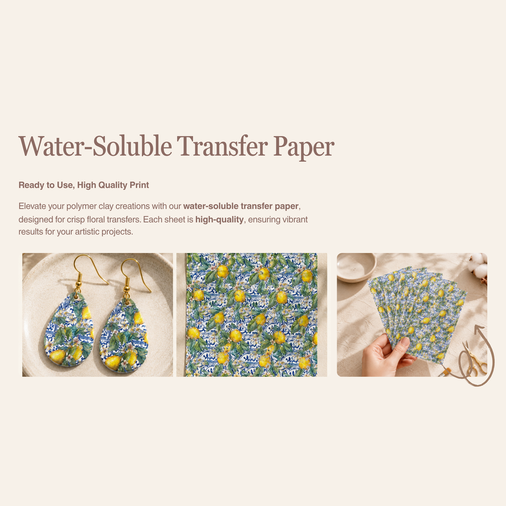 Mediterranean Tile 7 Water Soluble Transfer Paper for Polymer Clay | 100x150mm | Geometric Mosaic Pattern
