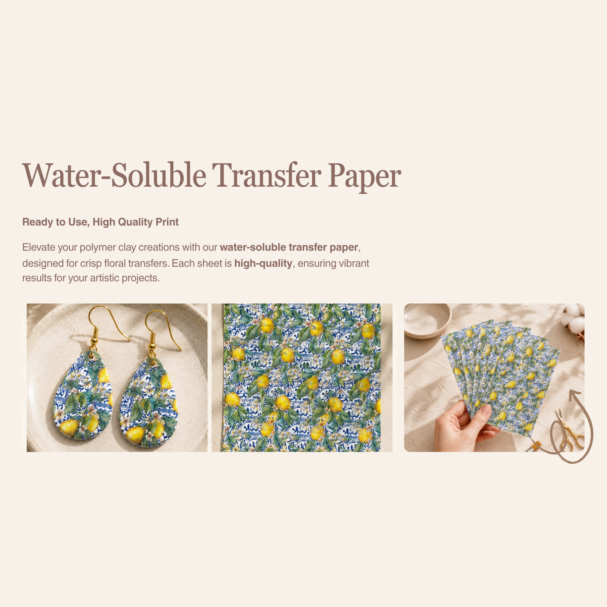 Mediterranean Tile 7 Water Soluble Transfer Paper for Polymer Clay | 100x150mm | Geometric Mosaic Pattern
