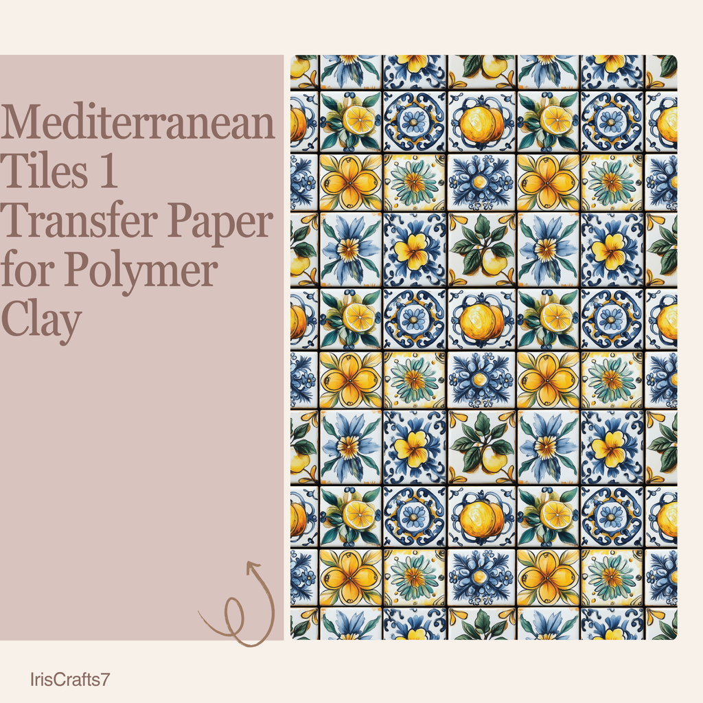 Mediterranean Tiles 1 Transfer Paper for Polymer Clay 150x100mm | Boho Clay Transfer | IrisCrafts7