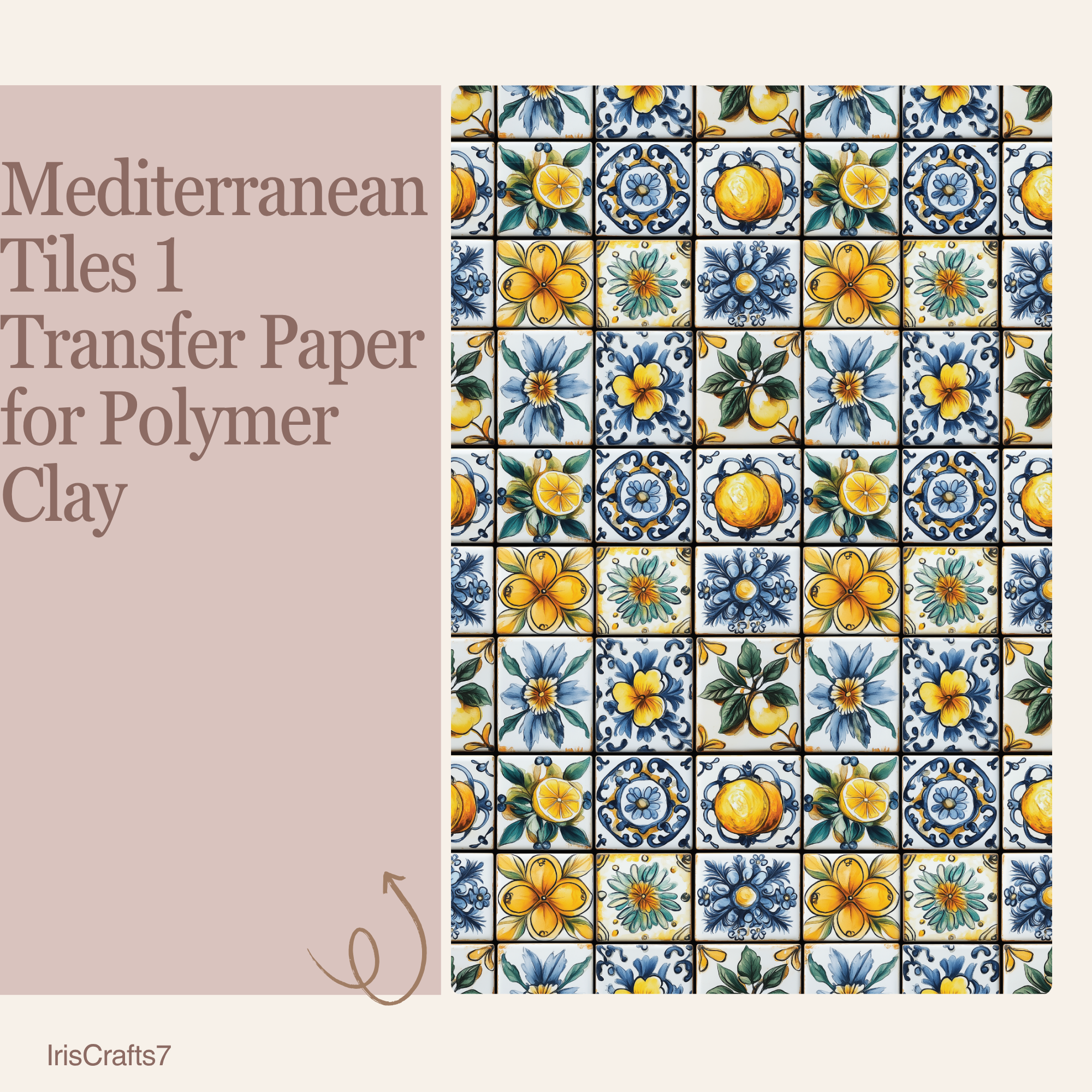 Mediterranean Tiles 1 Transfer Paper for Polymer Clay 150x100mm | Boho Clay Transfer | IrisCrafts7