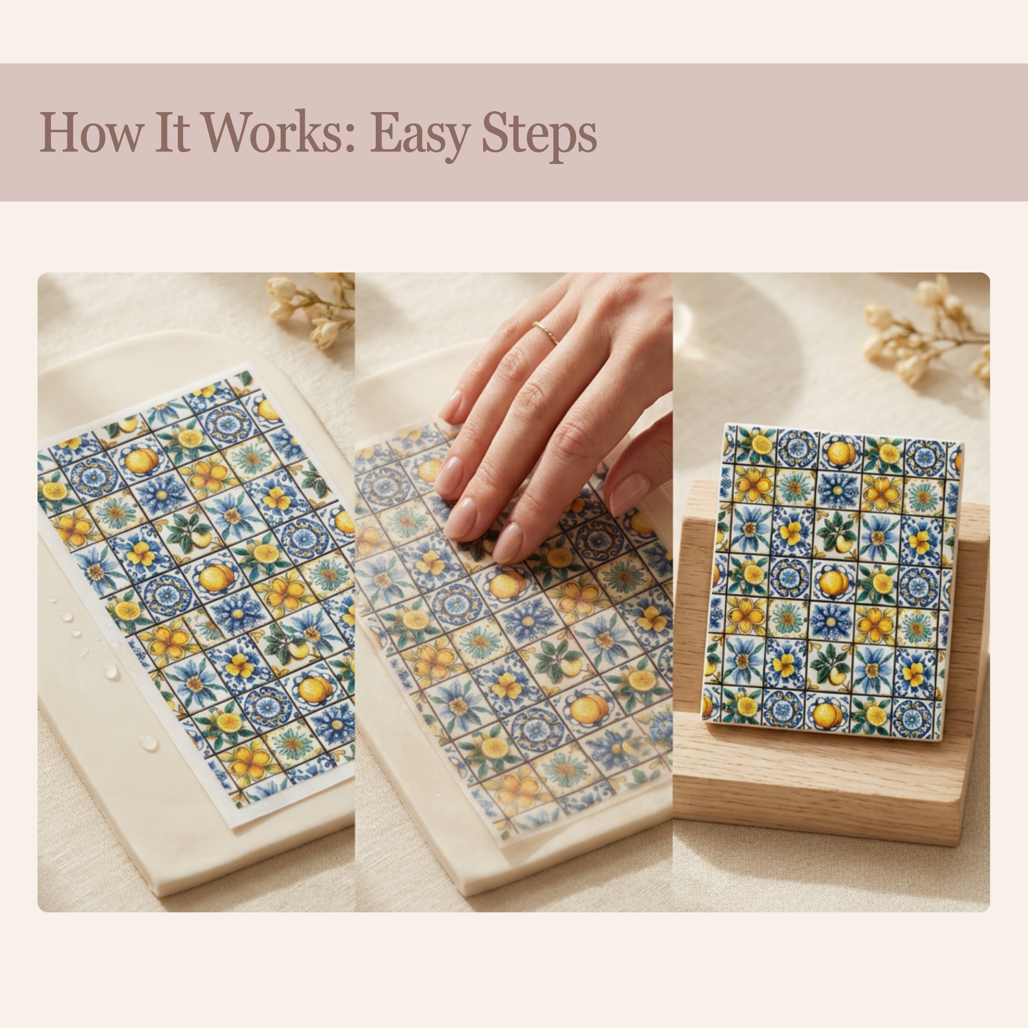 Mediterranean Tiles 1 Transfer Paper for Polymer Clay 150x100mm | Boho Clay Transfer | IrisCrafts7