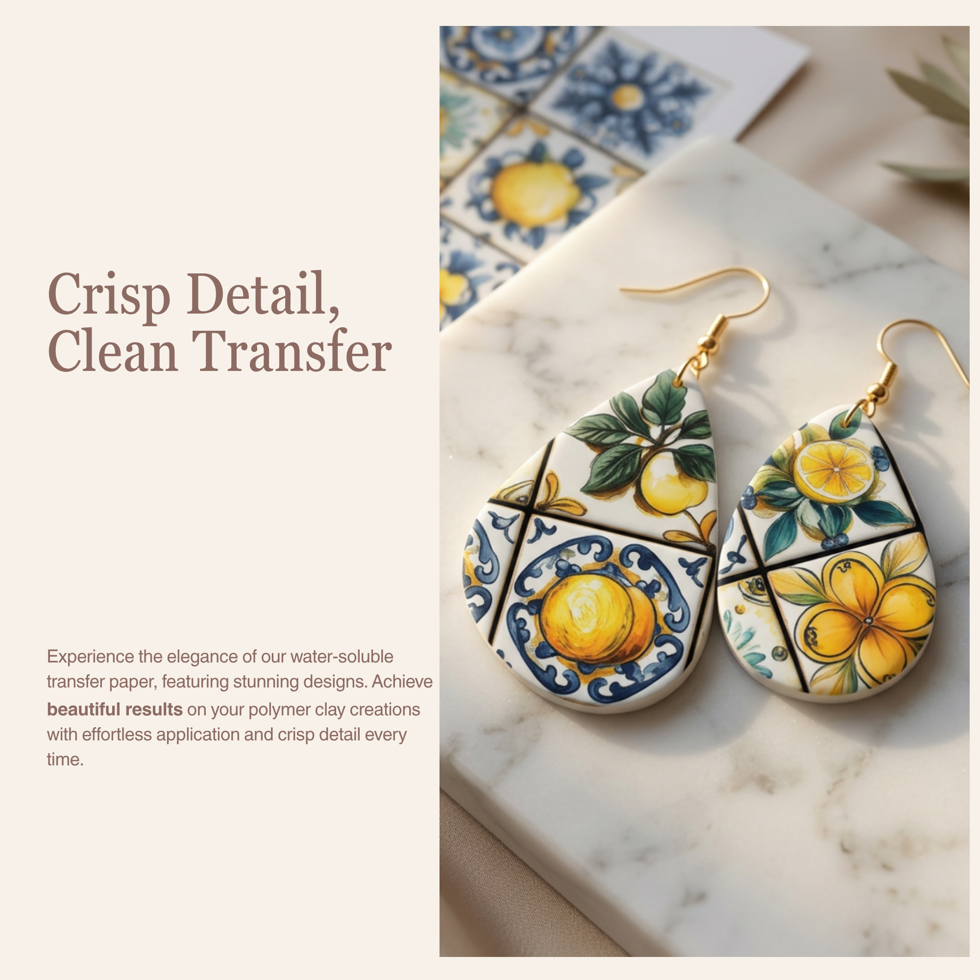 Mediterranean Tiles 1 Transfer Paper for Polymer Clay 150x100mm | Boho Clay Transfer | IrisCrafts7