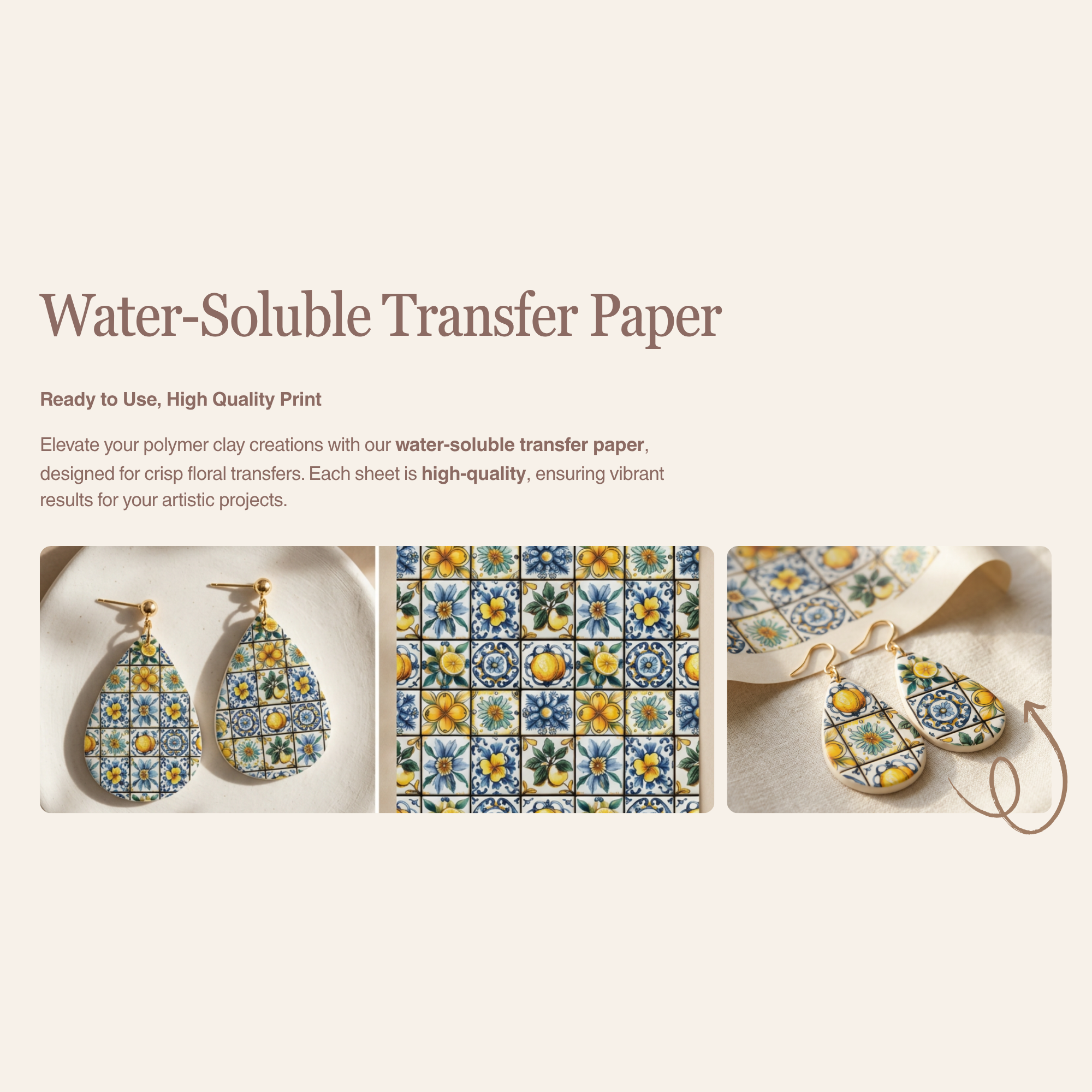 Mediterranean Tiles 1 Transfer Paper for Polymer Clay 150x100mm | Boho Clay Transfer | IrisCrafts7